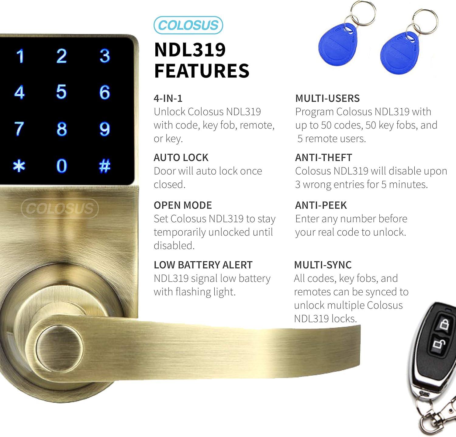 Colosus NDL319 Keyless Door Lock with Touchscreen