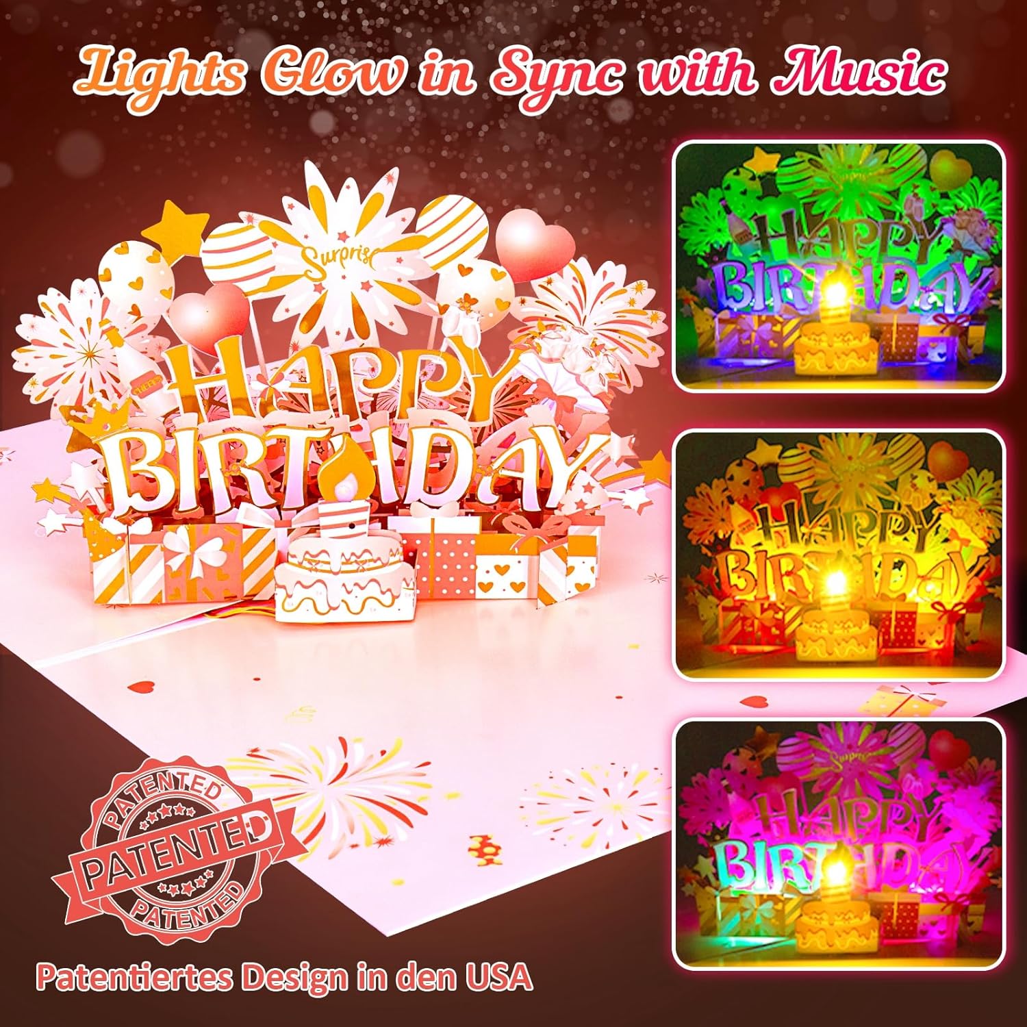 INPHER Pop Up Birthday Card with LED Light and Music
