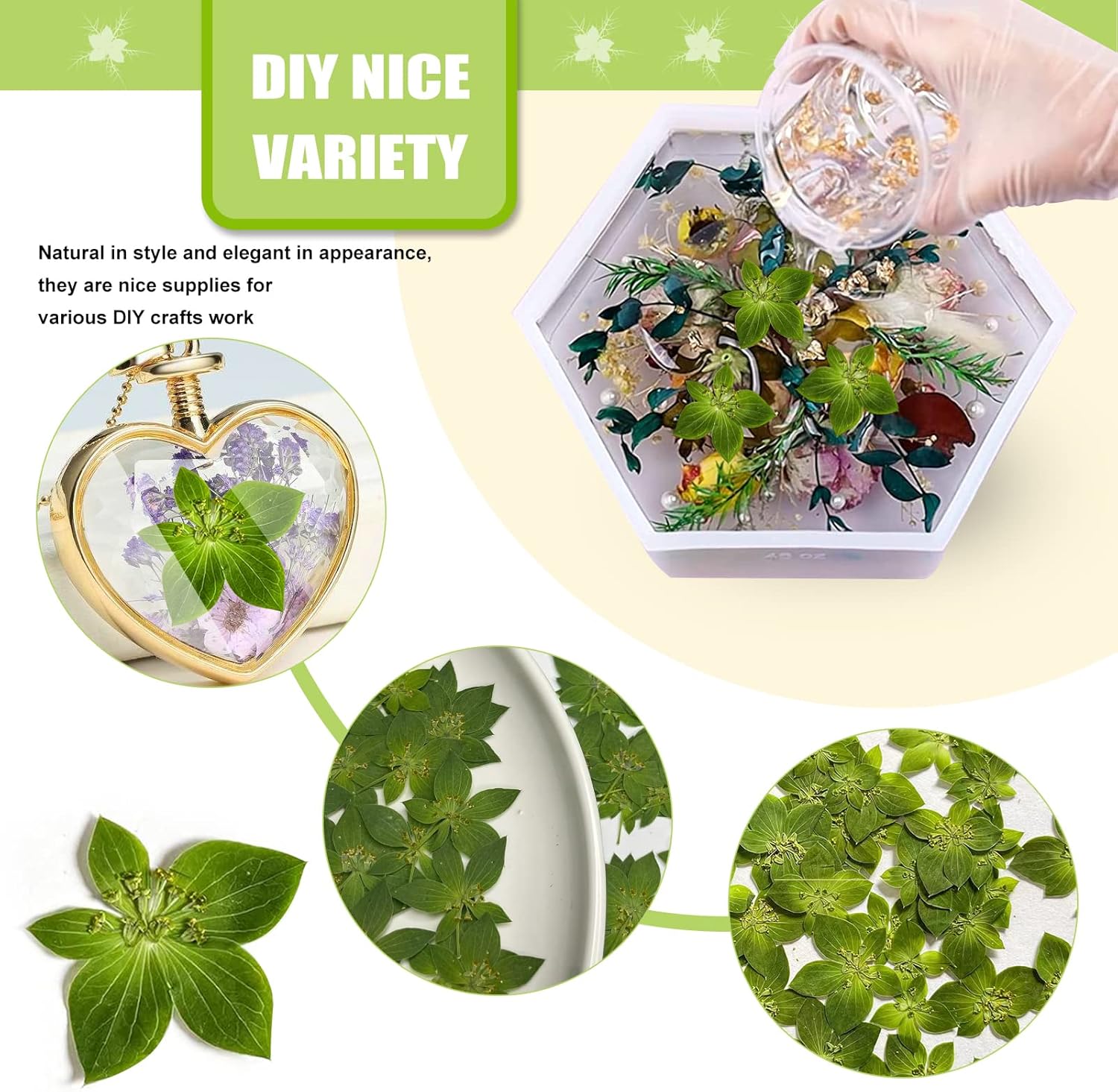 Green Dried Leaves for Resin Crafts 42PCS