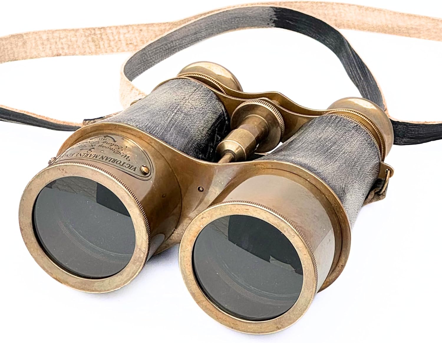 Antique Marine Victorian Binoculars with Brass and Leather Cover