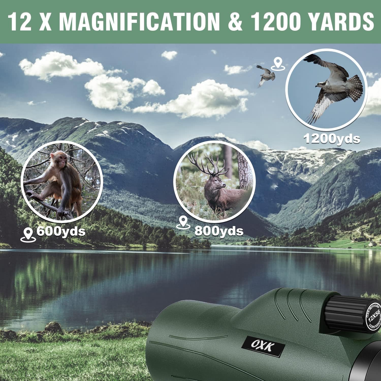 12x56 High Power Monocular with Tripod and Smartphone Adapter