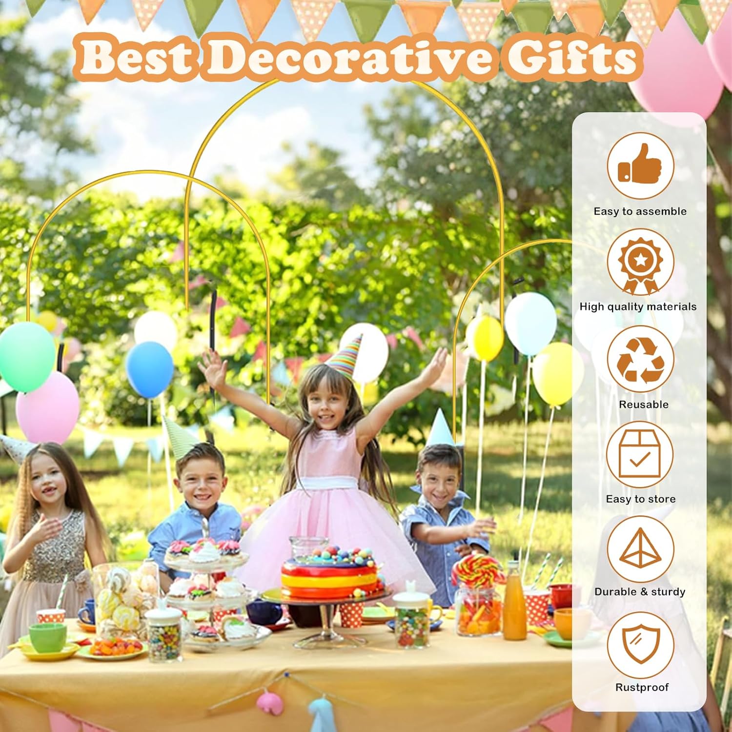 DDMY 3-Piece Gold Metal Balloon Arch Stand Set