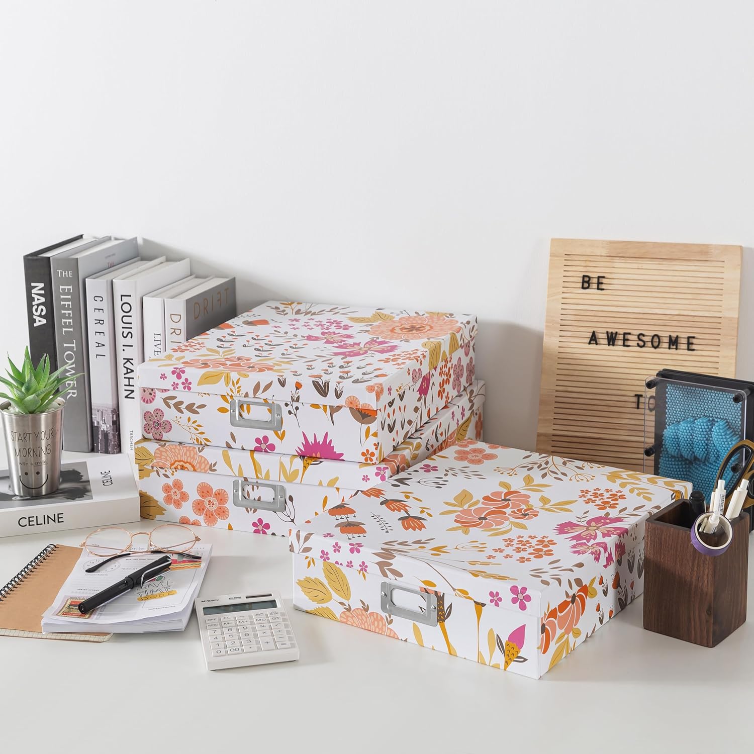 Soul Lane Floral Storage Box Set of 3 with Lids