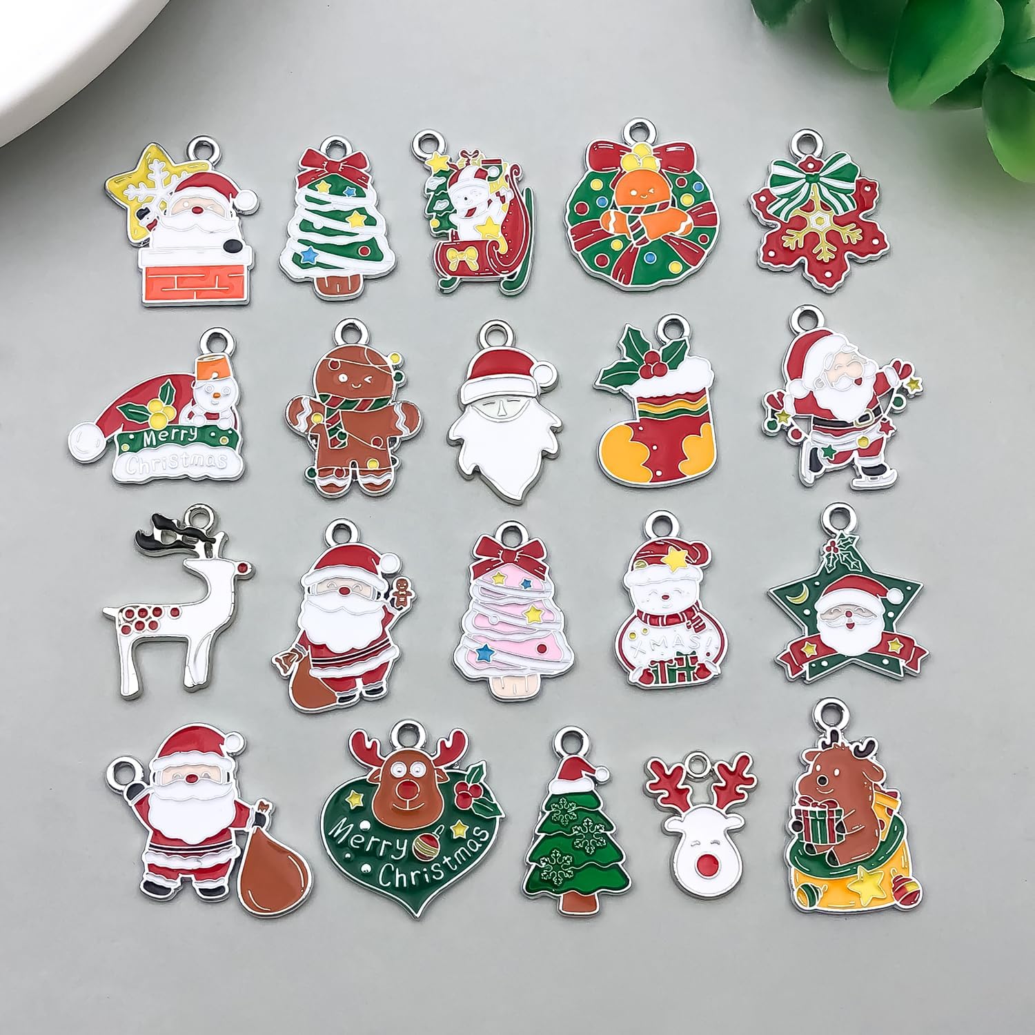 40pcs Silver Christmas Bell Deer Charm Pendant DIY Jewelry Accessories