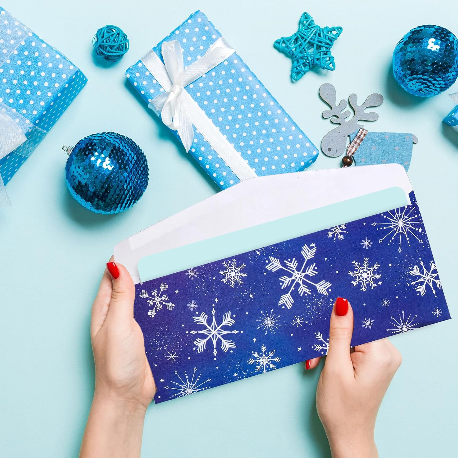 Whaline 150Pcs Christmas Money Envelope Blue White Snowflake