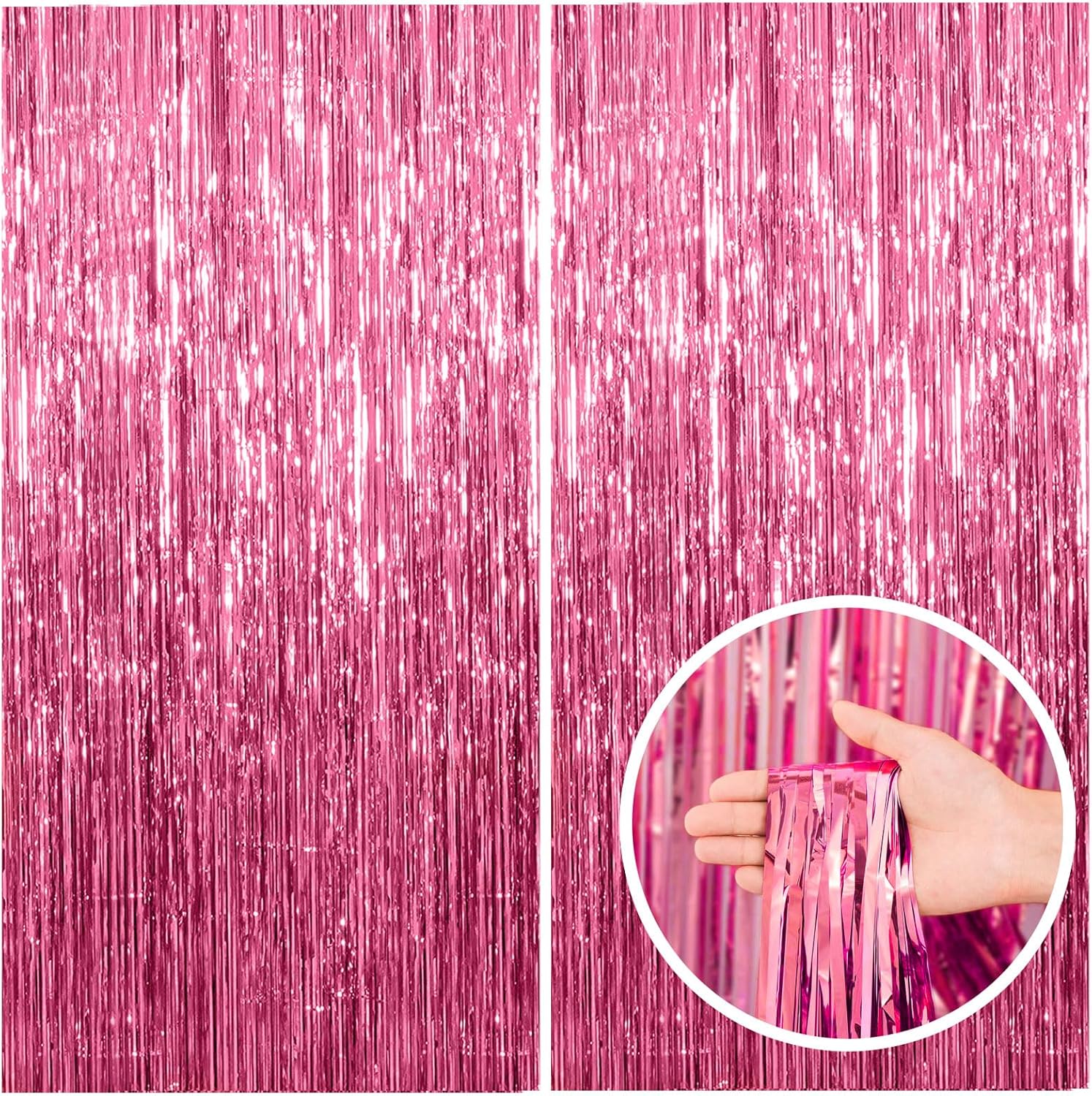 2 Pack Pink Tinsel Backdrop Party Decorations