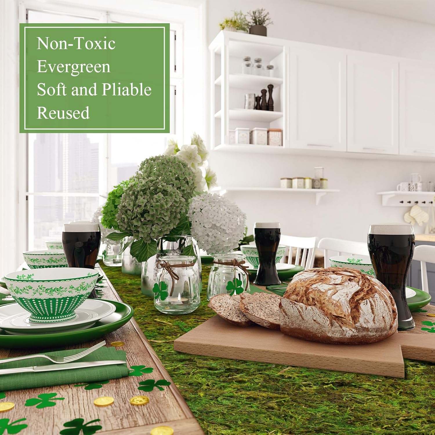 Jutom Dried Moss Table Runner for Decor and Crafts