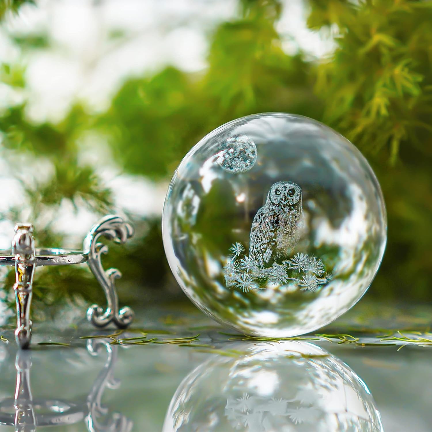 HDCRYSTALGIFTS 60mm 3D Laser Owl Crystal Ball Paperweight with Stand