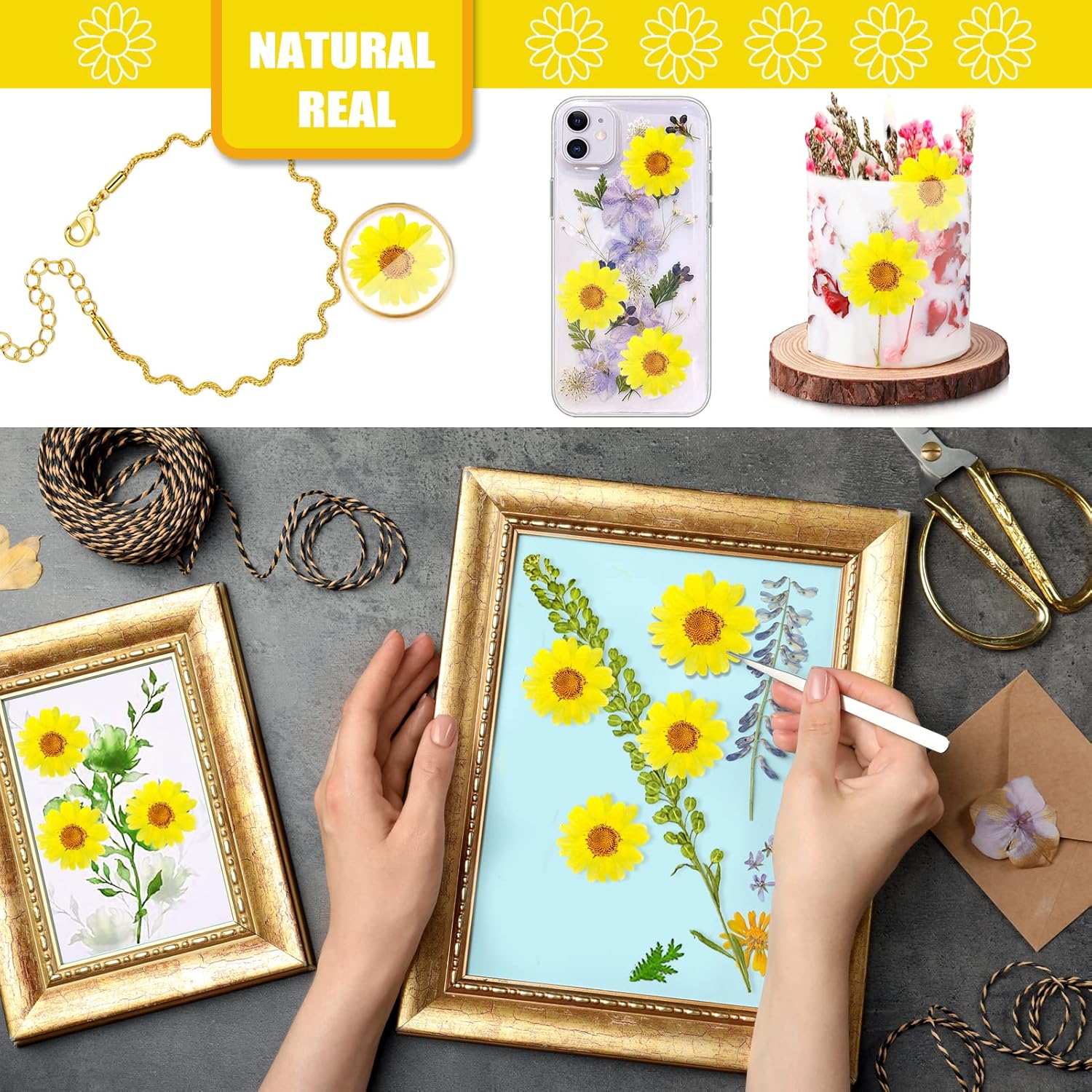 60PCS Yellow Dried Sunflowers for DIY Crafts