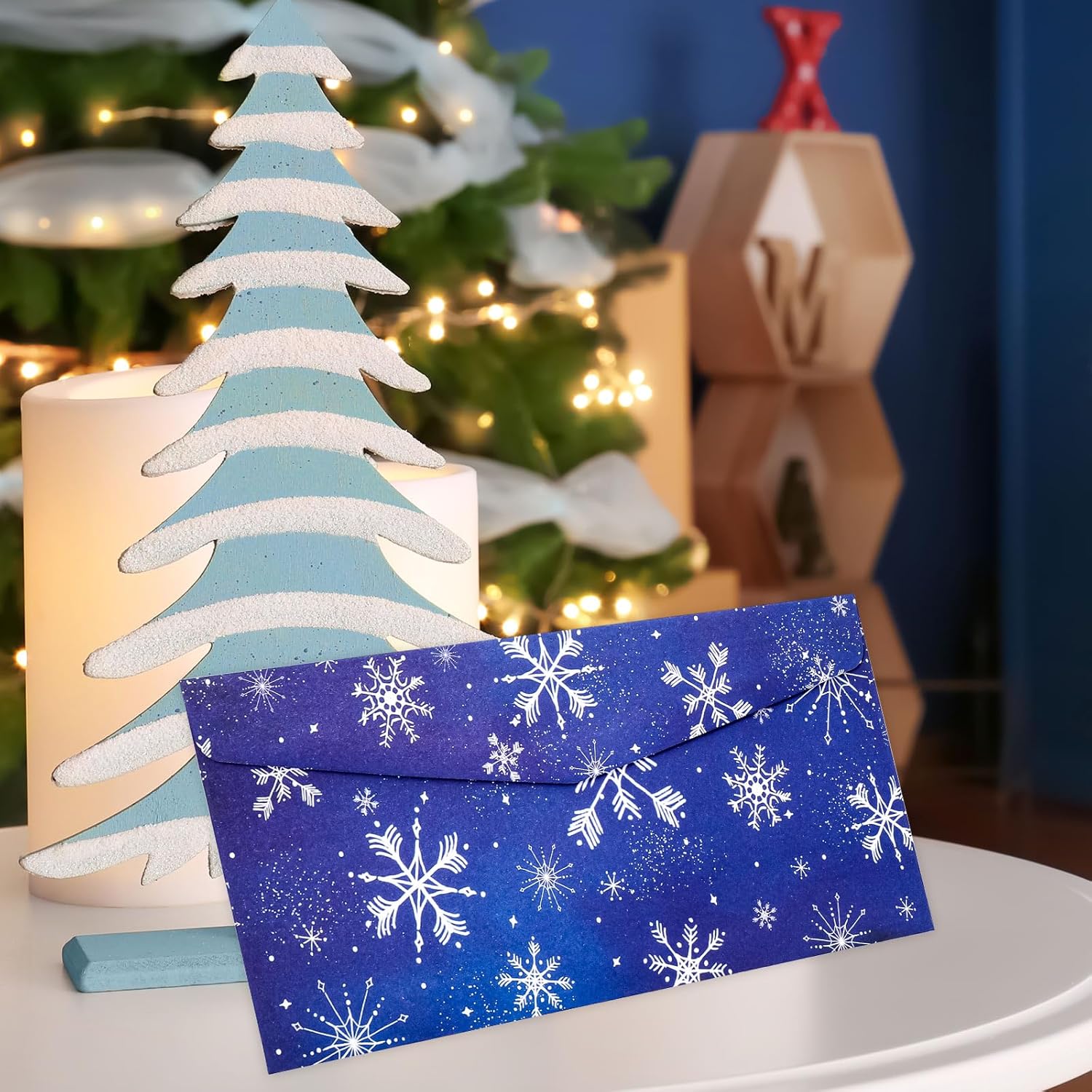 Whaline 150Pcs Christmas Money Envelope Blue White Snowflake