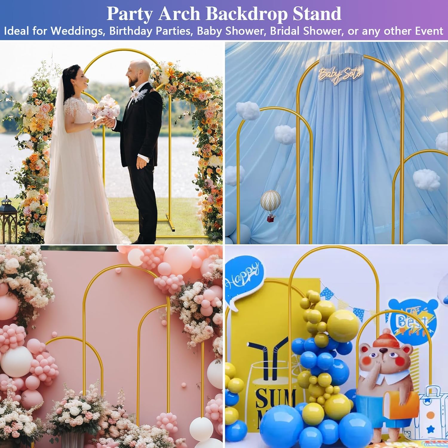 HEMMOTOP Metal Arch Backdrop Stand Set of 3