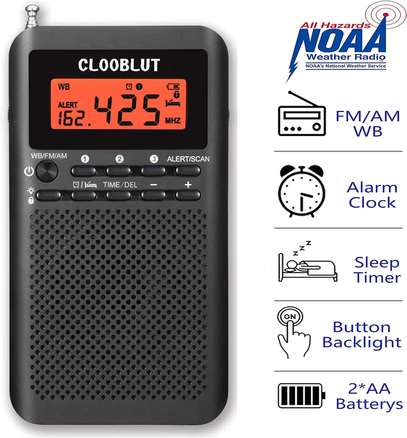 Clooblut Weather Radio with AM FM WB Bands and Backlight Keyboard