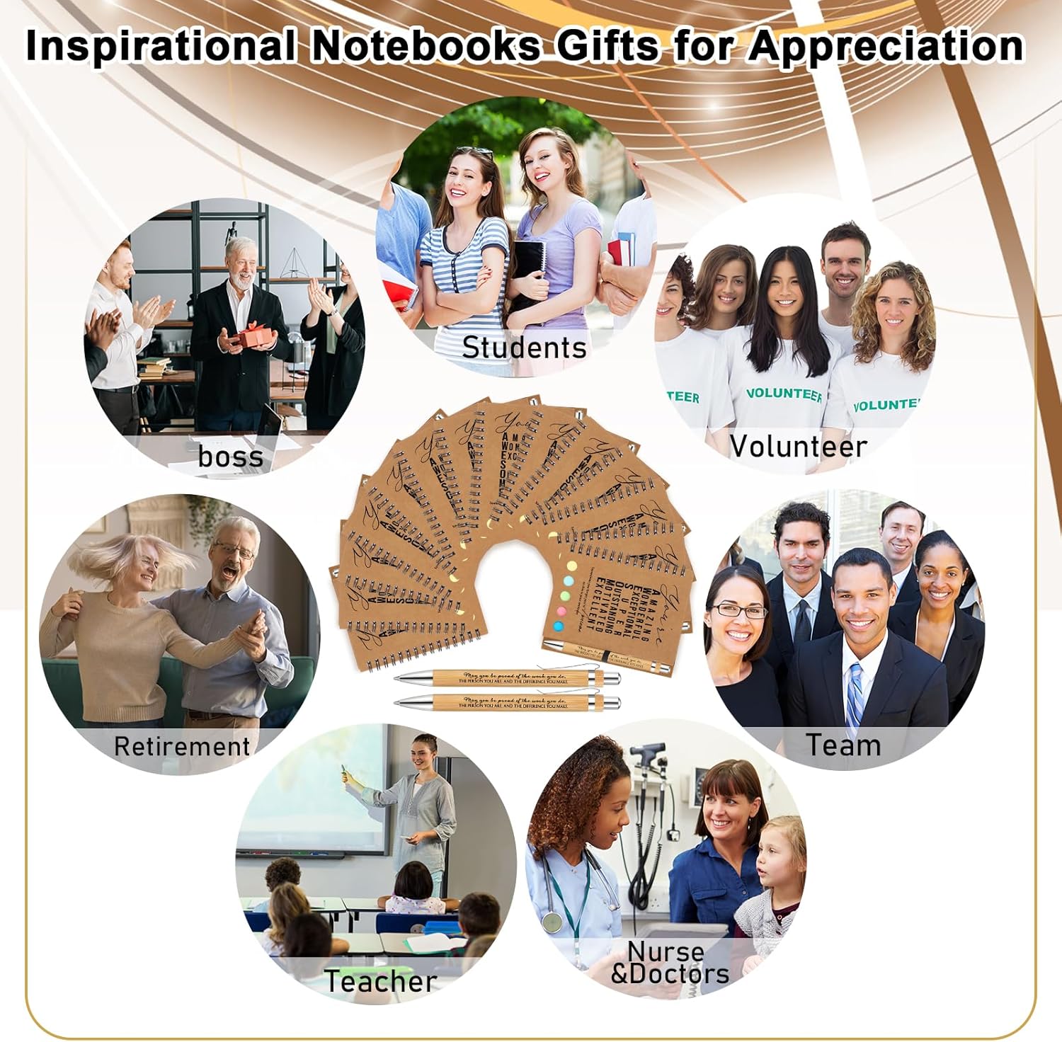 Jetec 50pcs Spiral Notebook With Bamboo Pen Gift Set