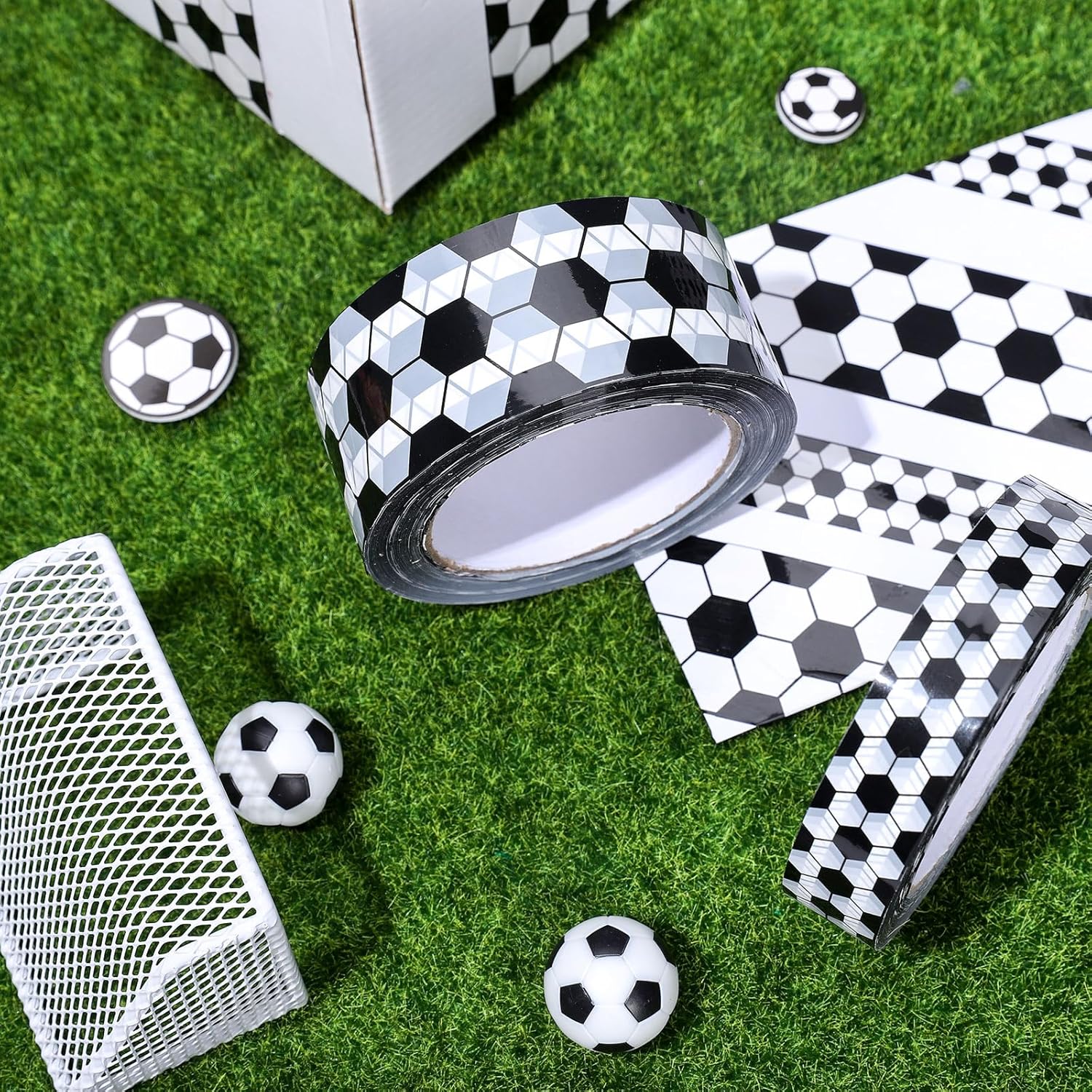 220 Yards Soccer Pattern Packing Tape Black White Decorative