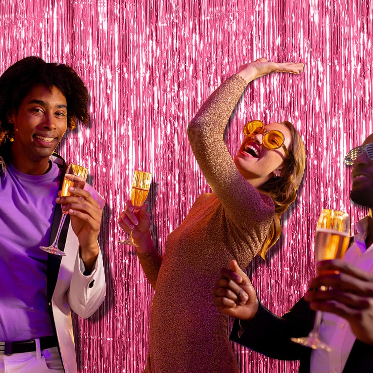 2 Pack Pink Tinsel Backdrop Party Decorations
