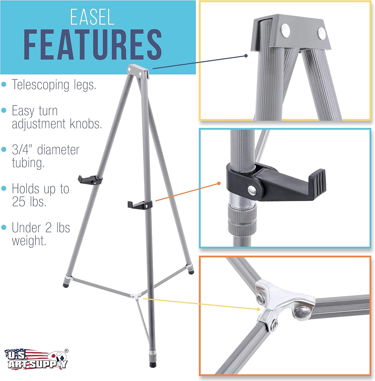 U S Art Supply 66 Inch High Gallery Silver Metal Display Easel