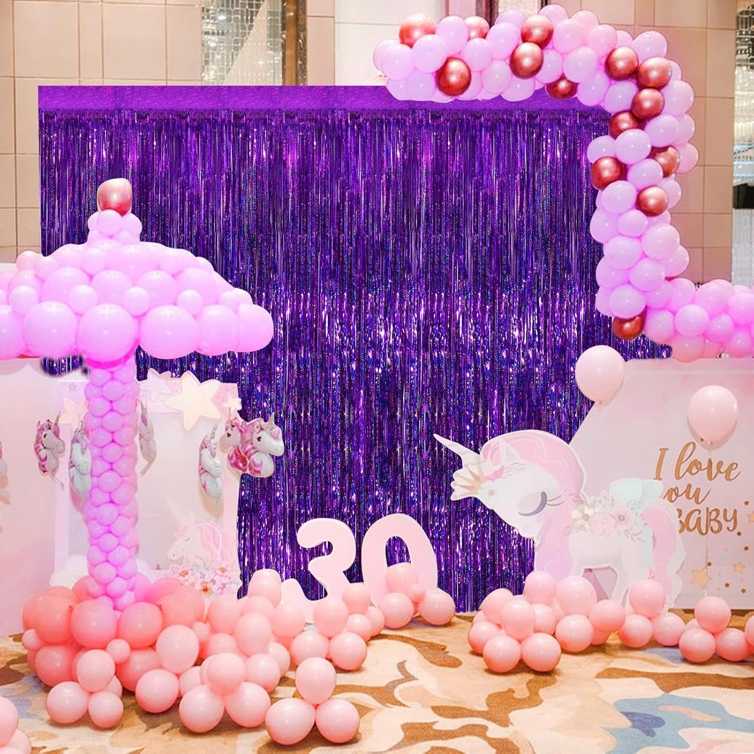 Purple Metallic Tinsel Foil Fringe Curtains 2 Pack