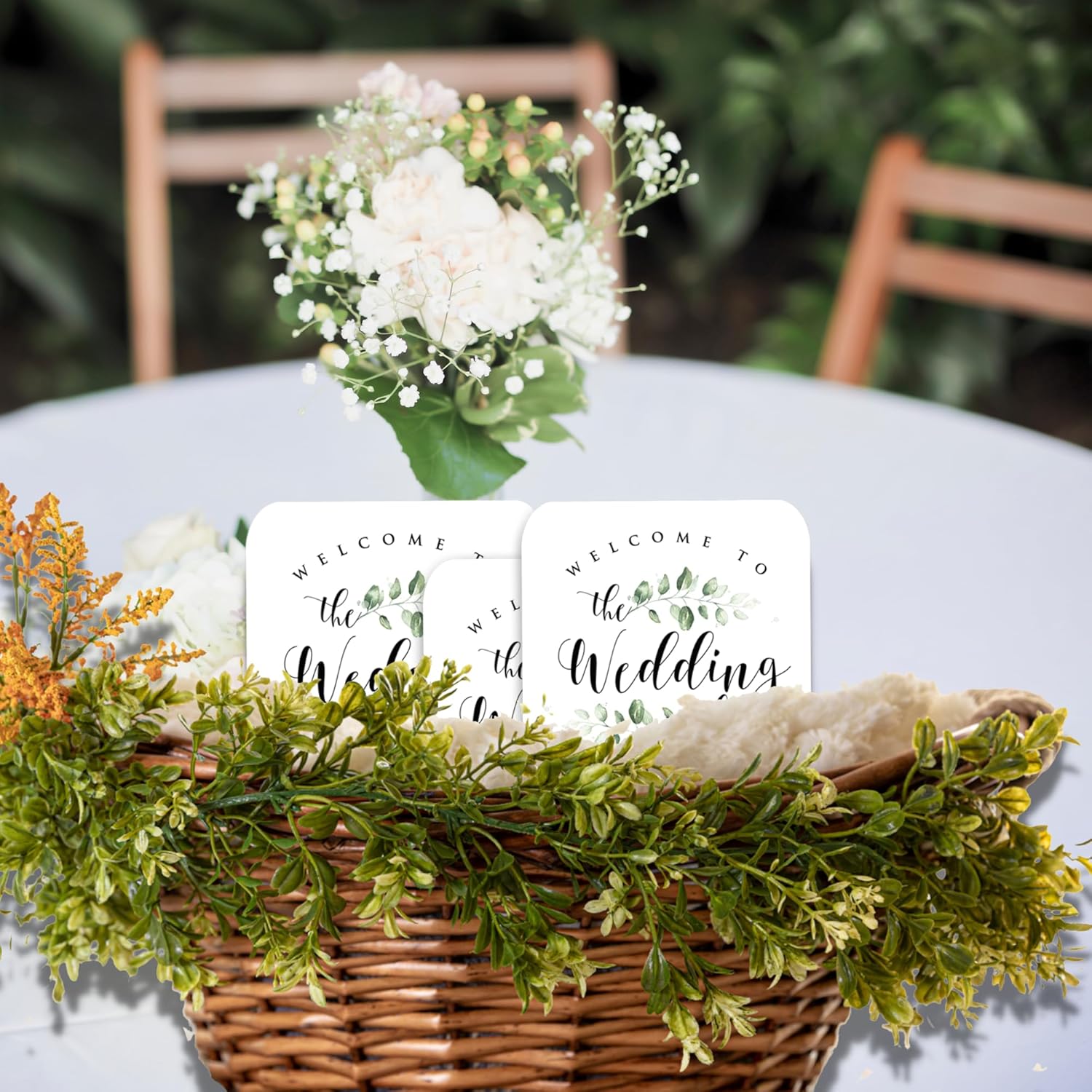 50 Pcs Personalized Wedding Paper Fans With Wooden Handles