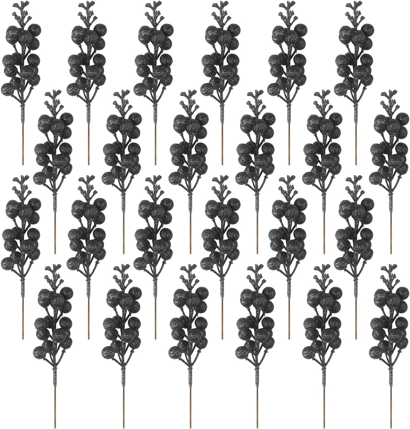 24 Pack Glitter Black Berry Stems for Christmas Decor