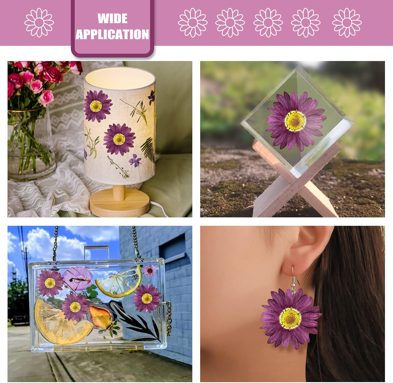 Purple Dried Sunflowers Margarita Daisies for Resin Crafts 60PCS