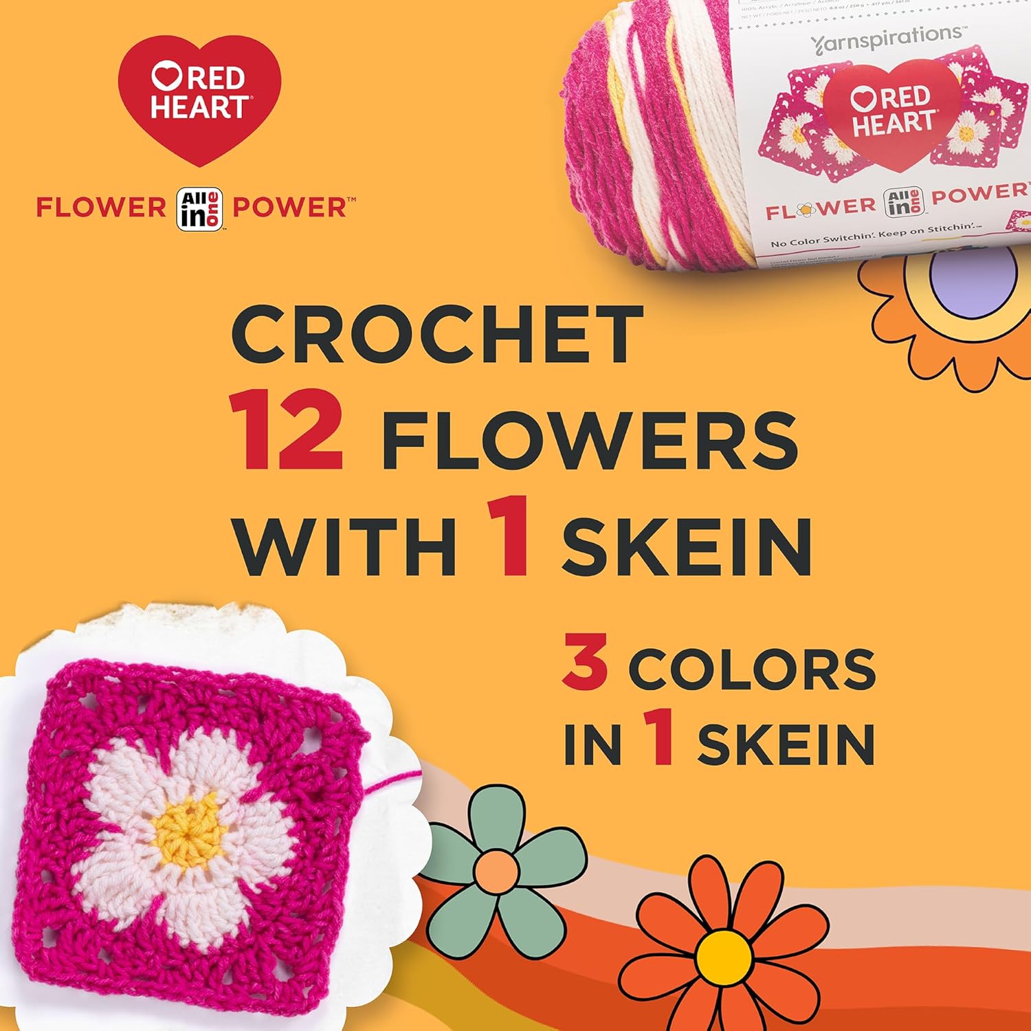 Red Heart All in One Flower Power Yarn 3-Pack