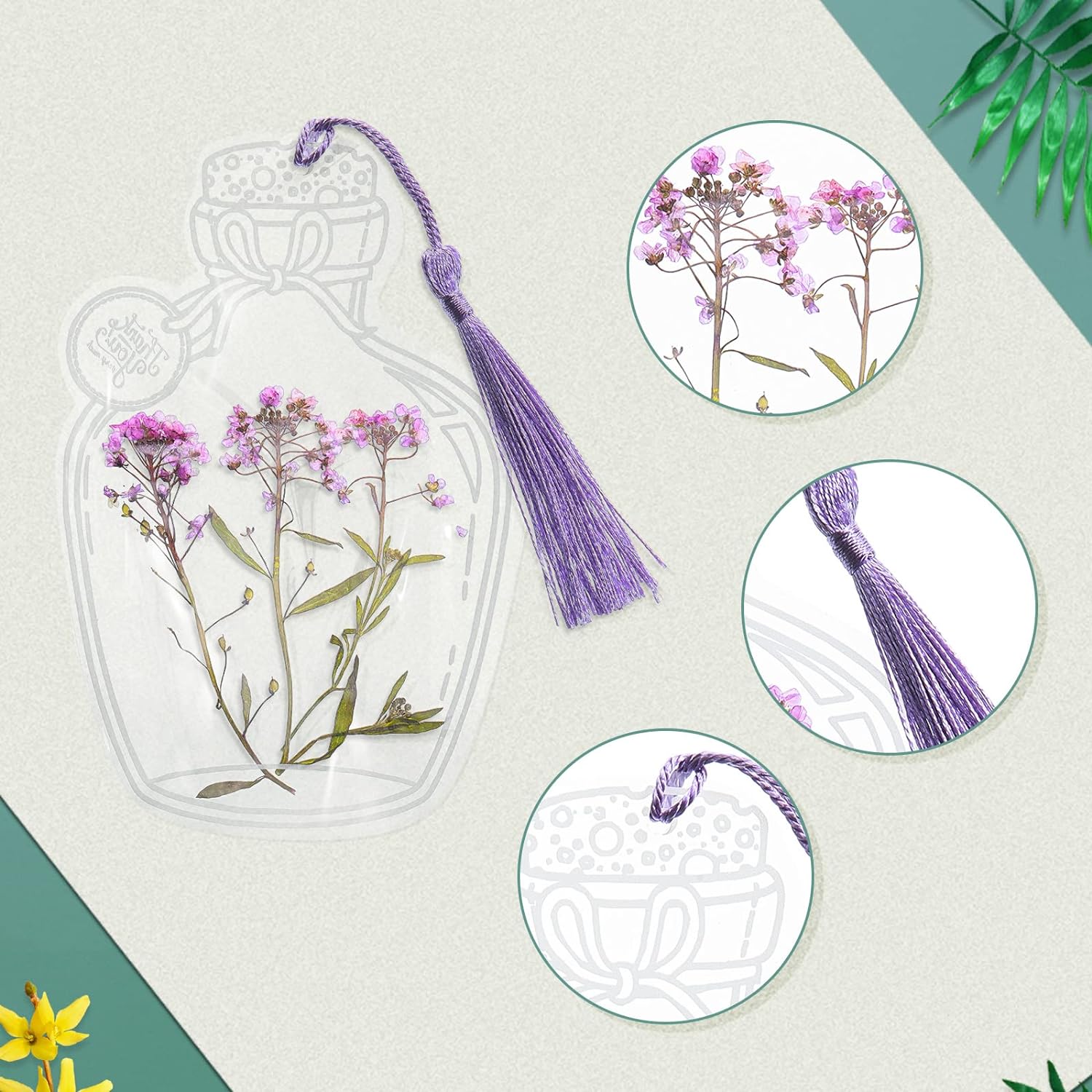 TaoBary 91 Pcs Transparent Dried Flower Bookmark Set with Butterflies Tassels and Tweezer