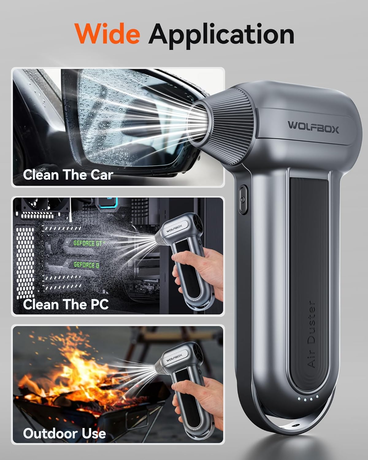 WOLFBOX MF100 Electric Air Duster with 3-Gear Adjustment