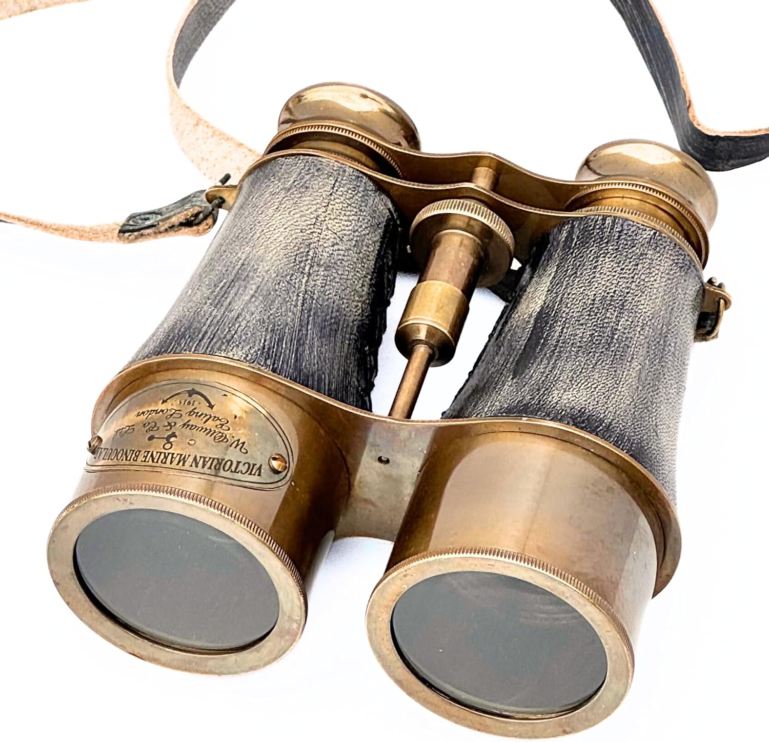 Antique Marine Victorian Binoculars with Brass and Leather Cover