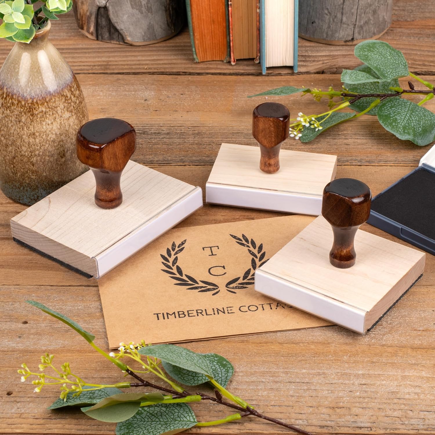 Personalized Rubber Hand Stamp with Wood Handle