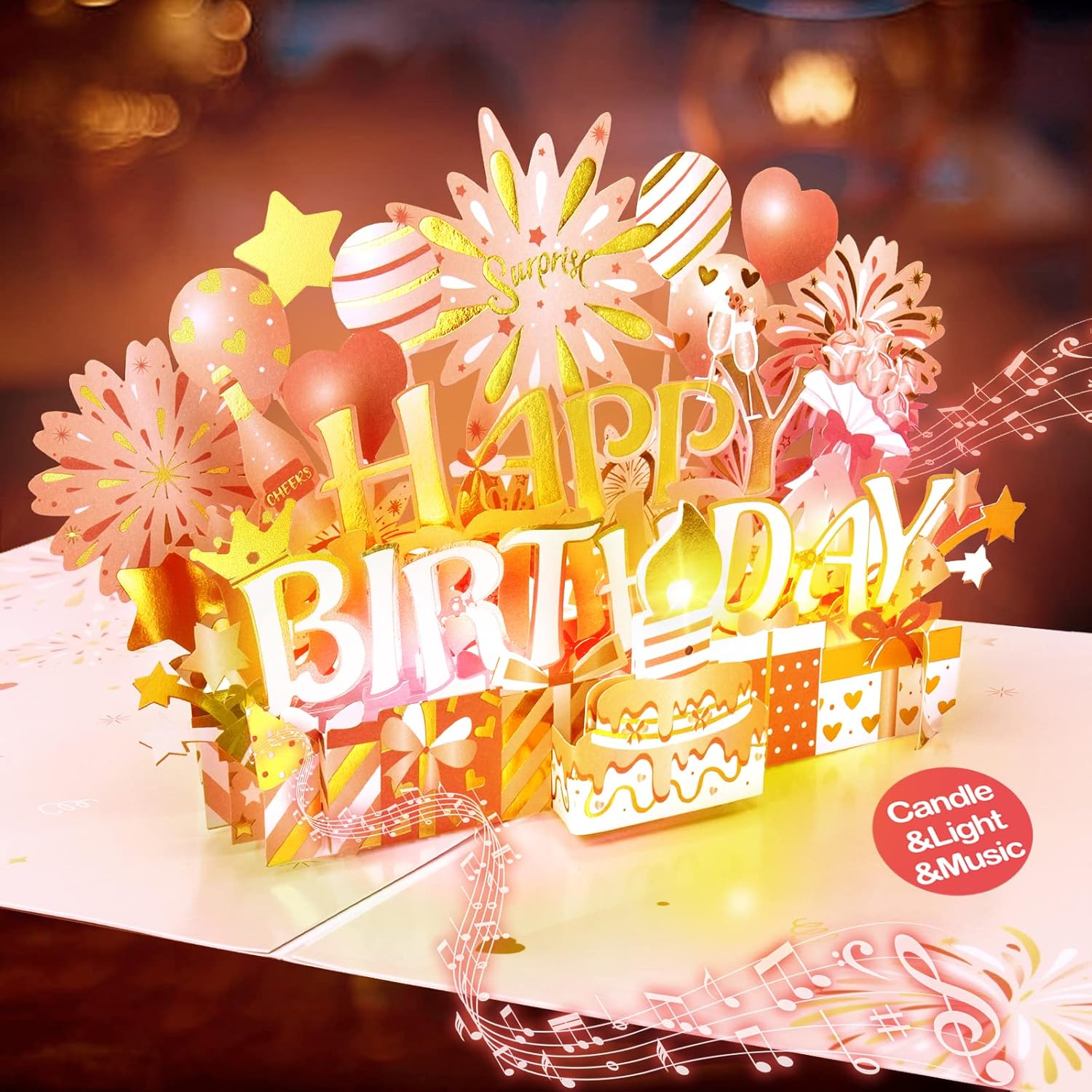 INPHER Pop Up Birthday Card with LED Light and Music