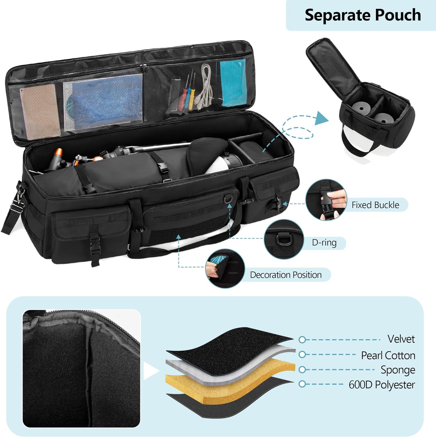 HODRANT 40 Inch Telescope Travel Bag with Soft Pads and Fixed Buckles