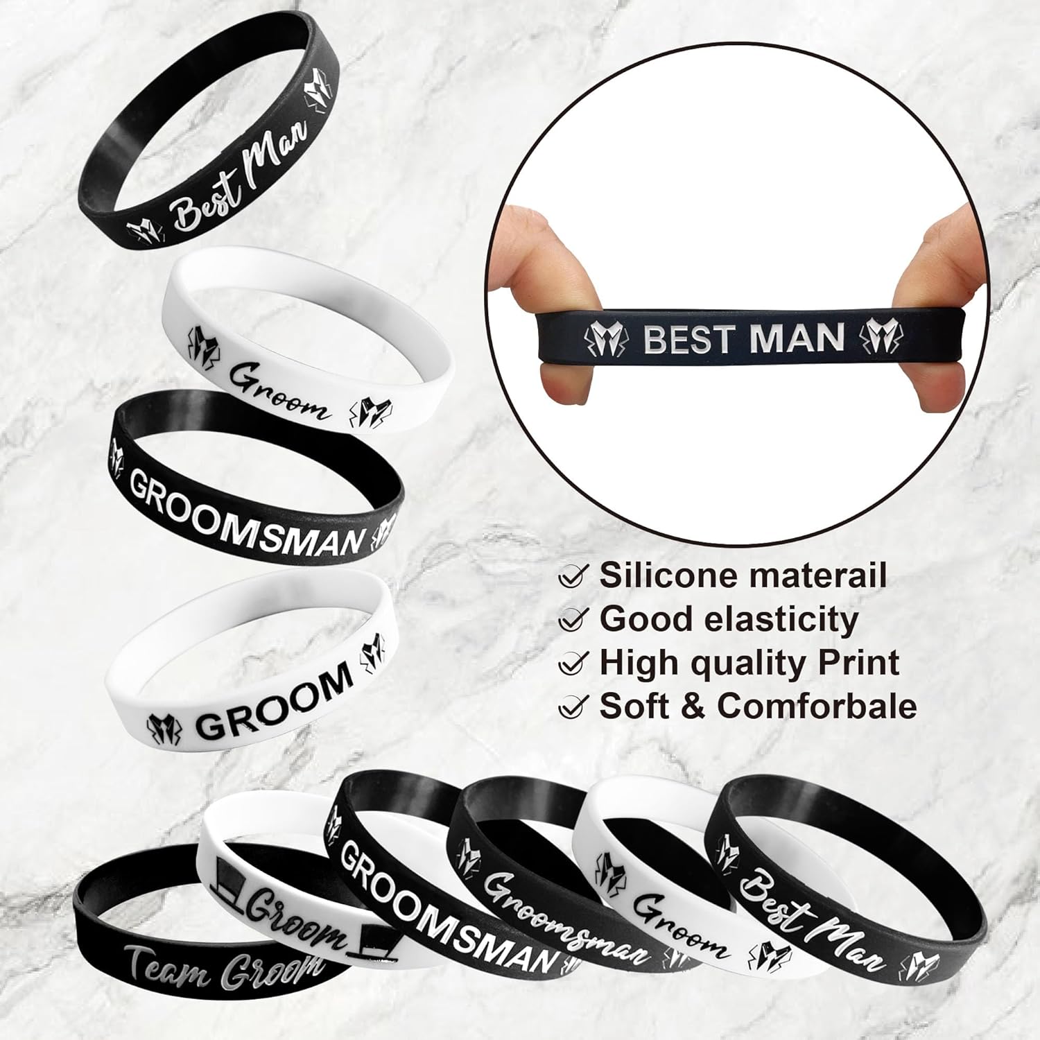 LADYHOME 7 Pcs Silicone Wristbands for Groomsmen Wedding Gifts