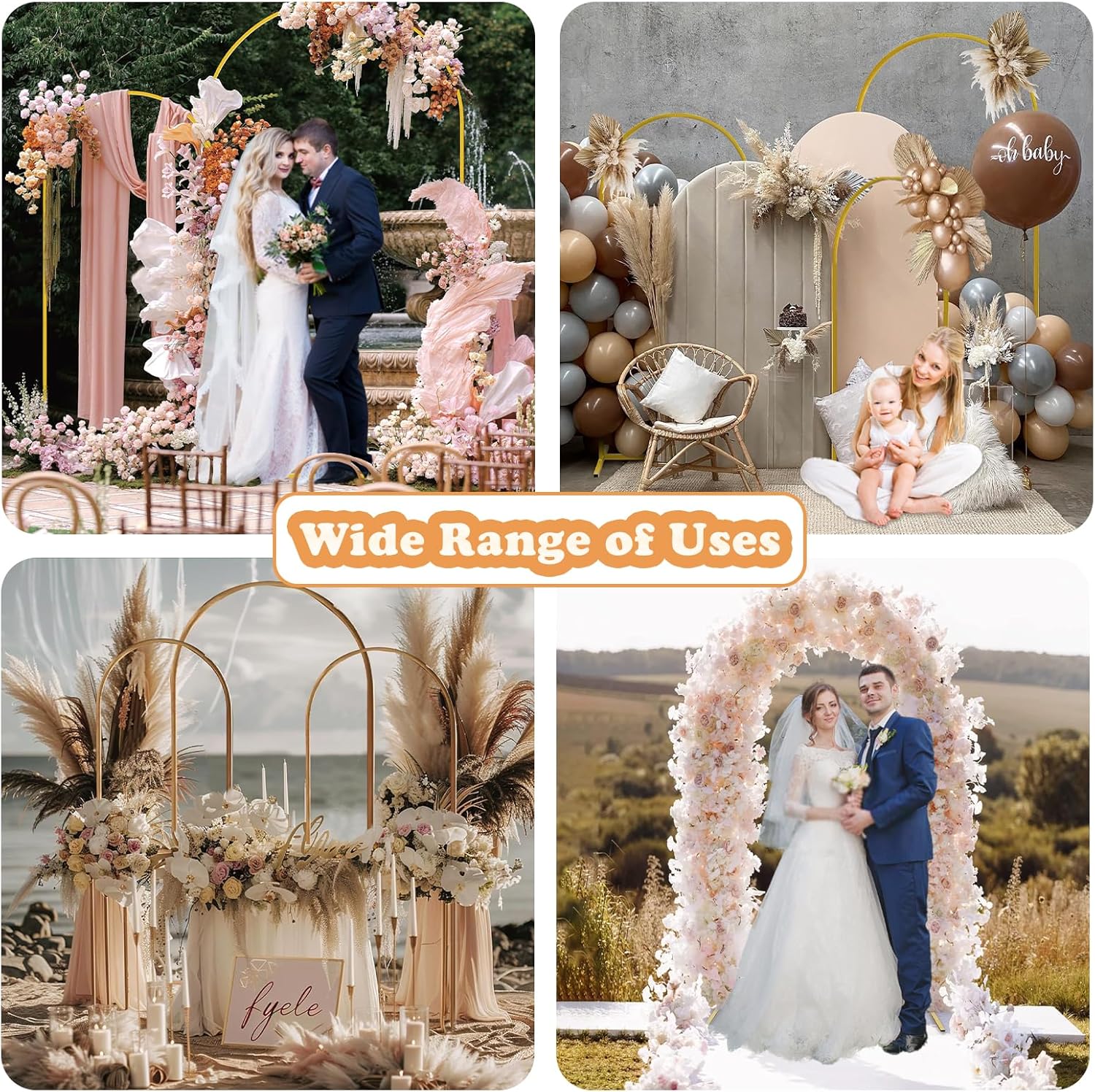 DDMY 3-Piece Gold Metal Balloon Arch Stand Set