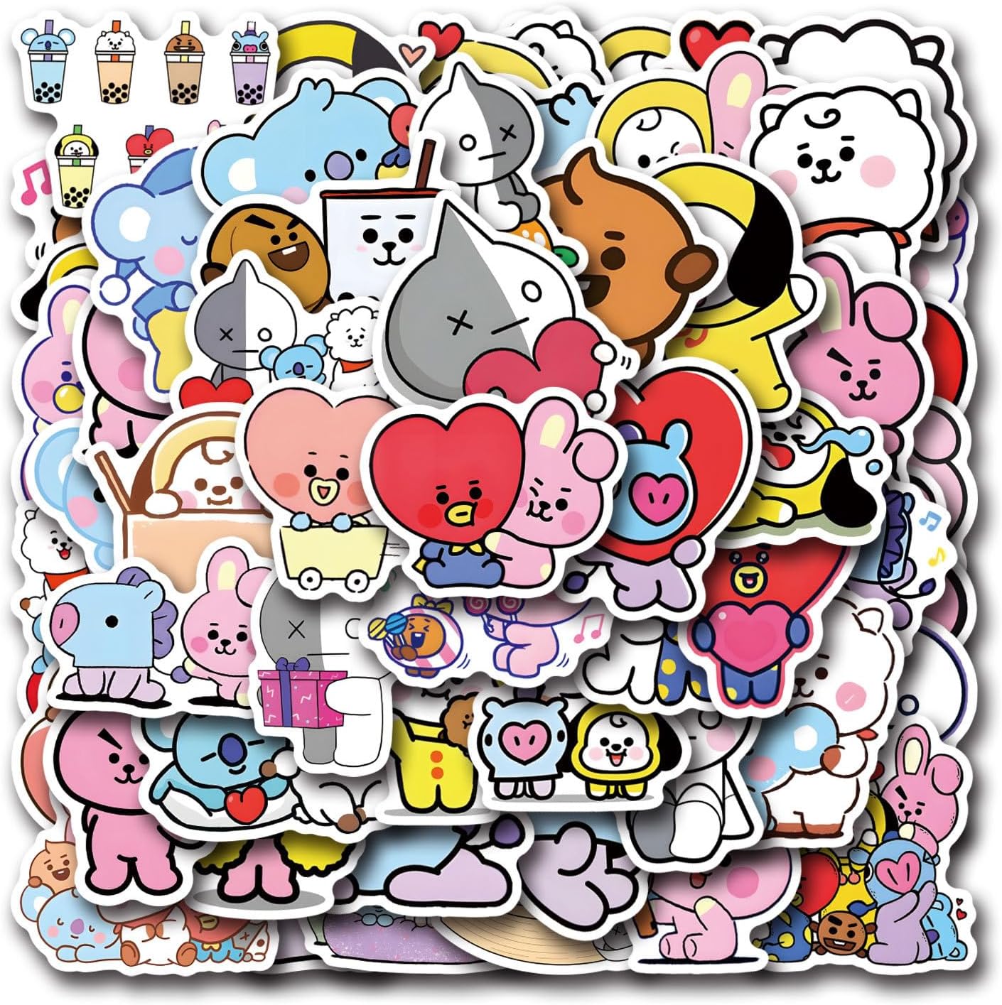 55pcs Cartoon BTS Vinyl Waterproof Stickers for Laptop and More