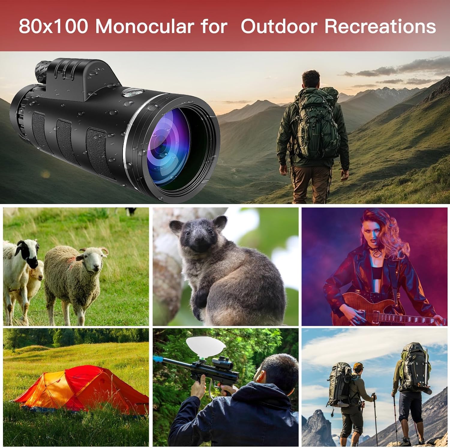 YATIME 80x100 HD High Power Monocular with Smartphone Adapter and Tripod