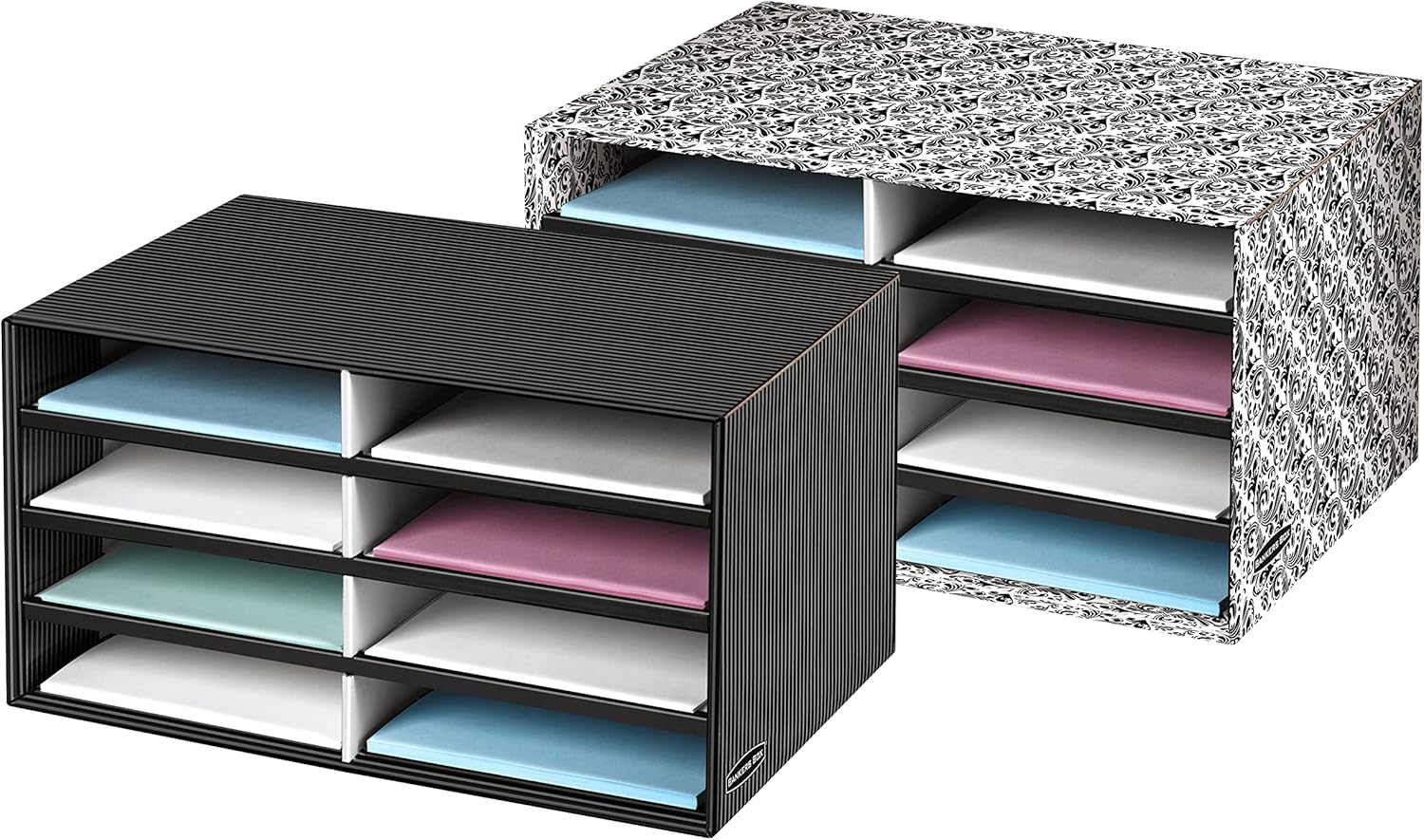 Bankers Box Eight Compartment Literature Sorter Black Gray Pinstripe