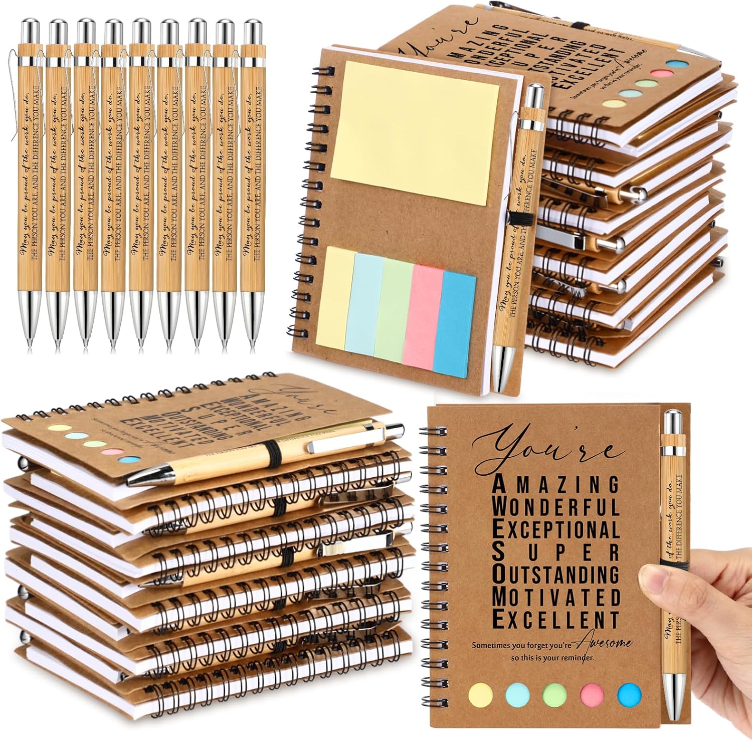 Jetec 50pcs Spiral Notebook With Bamboo Pen Gift Set