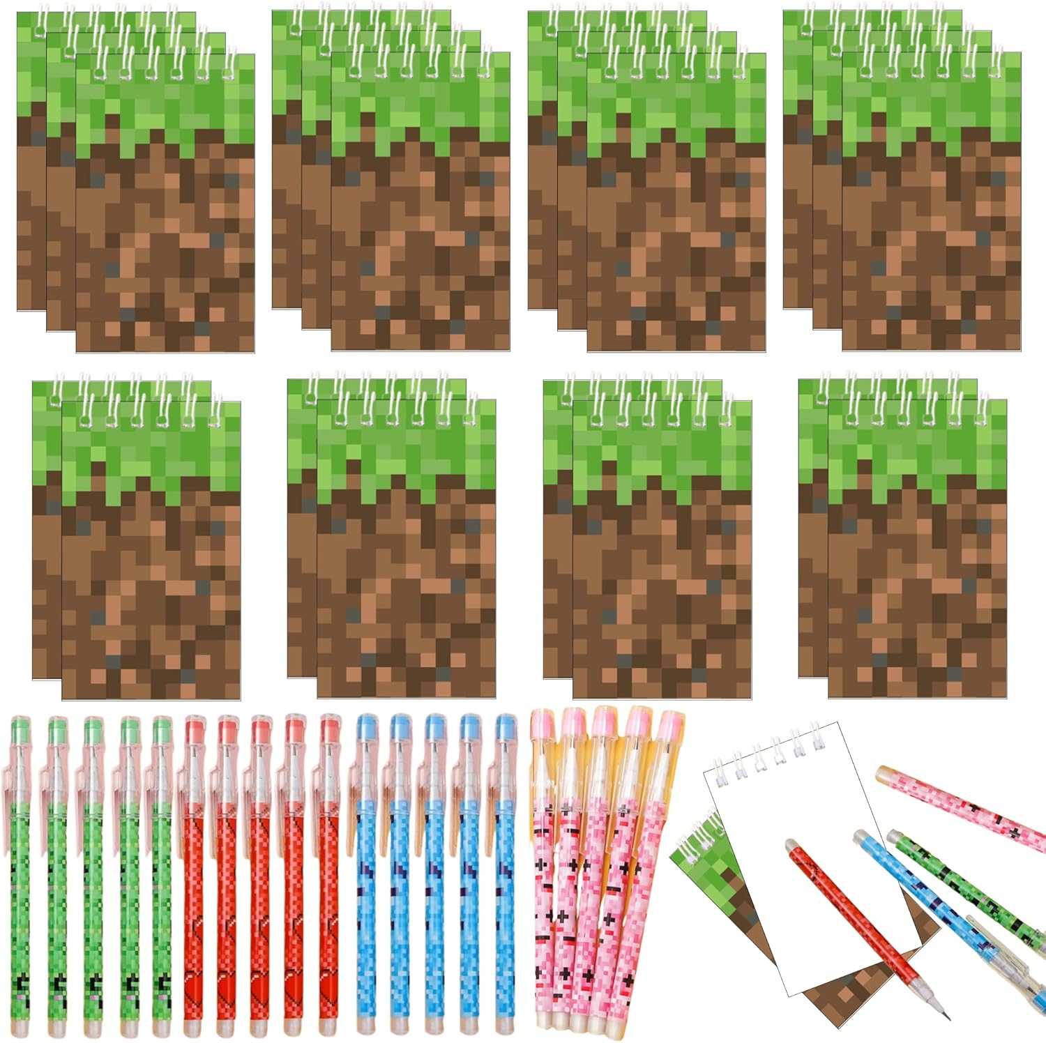 40 PCS Pixel Party Favors Pencils Notepads for Themed Events