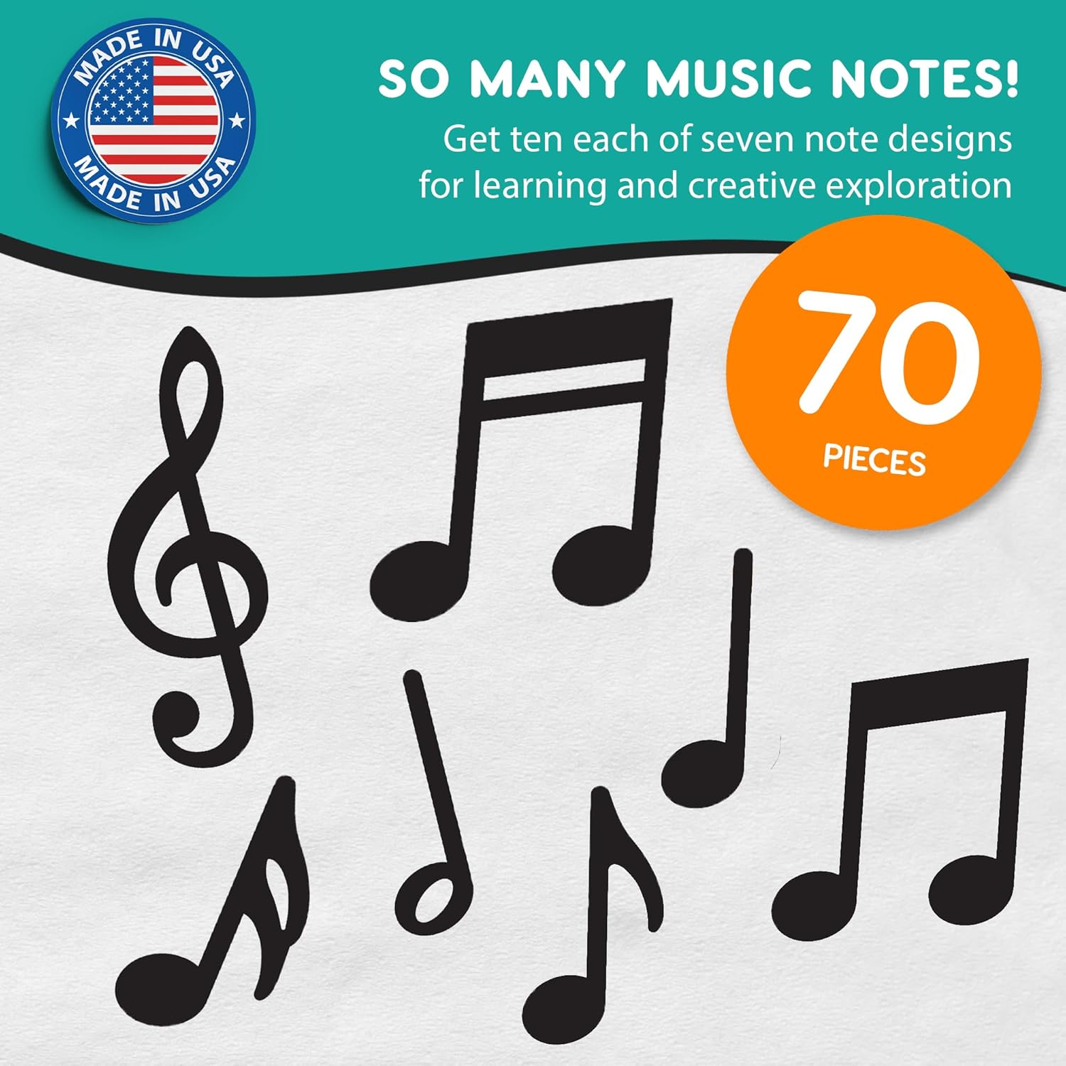 70 pcs Black Music Note Cutouts for Musical Decor