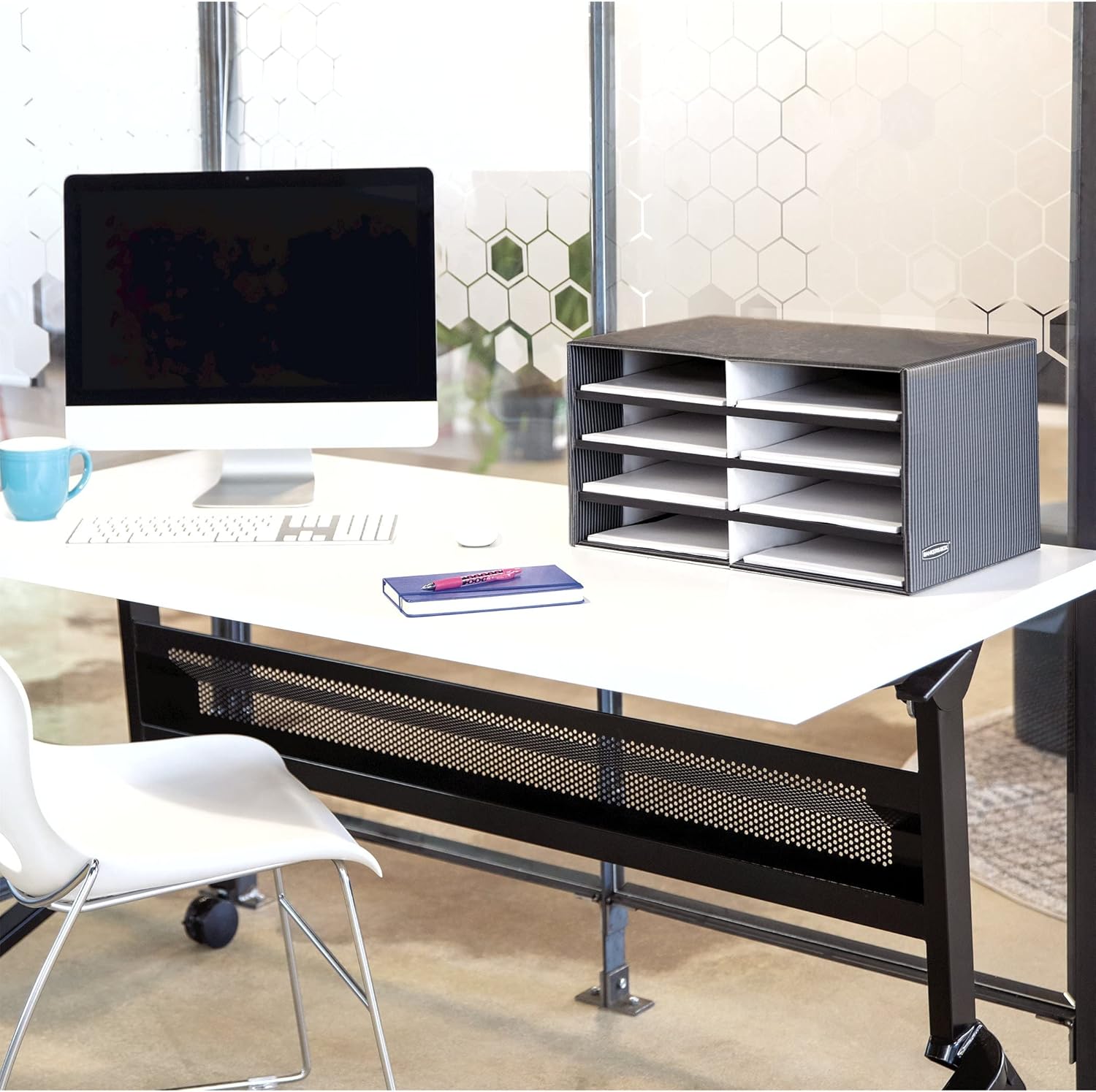 Bankers Box Eight Compartment Literature Sorter Black Gray Pinstripe