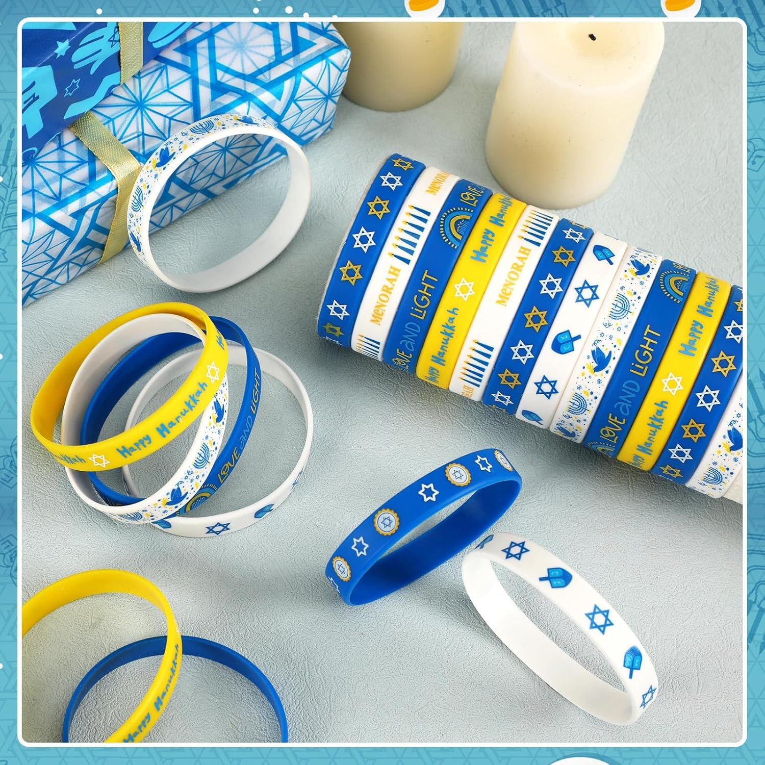 JUNEBRUSHS Hanukkah Silicone Wristbands 42Pcs Set