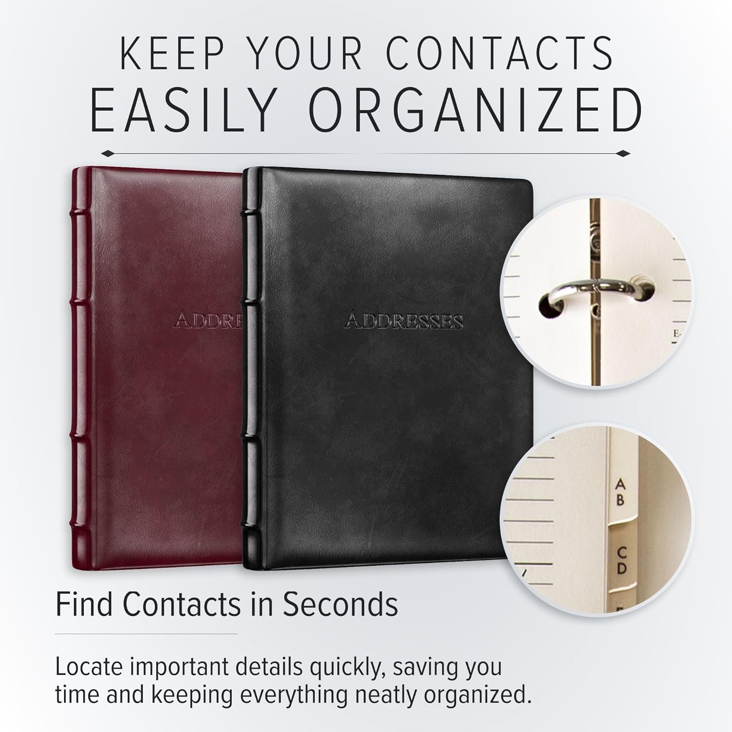 Gallery Leather Large Address Book with Alphabetical Tabs 9x7 Desk Organizer Camden Red
