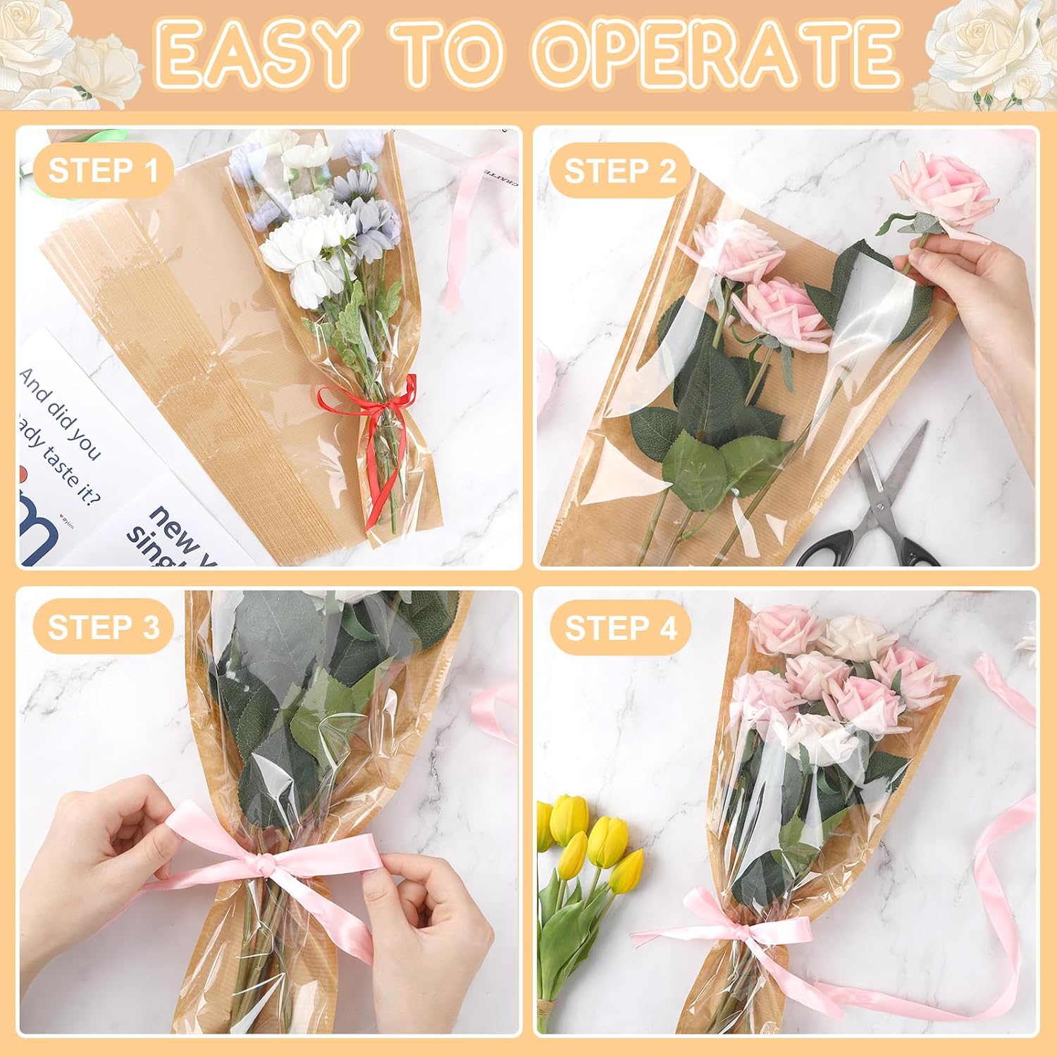 Jansun 40Pcs Flower Wrapping Bags for Bouquets
