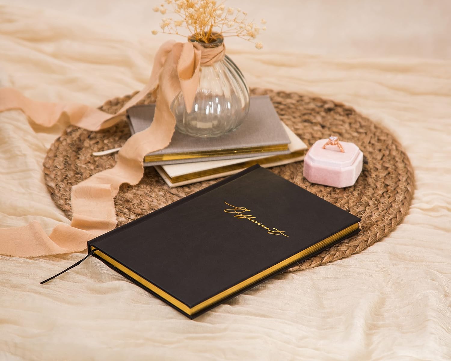 MUUJEE Wedding Officiant Book - Black Gold Embossed Hardcover Journal