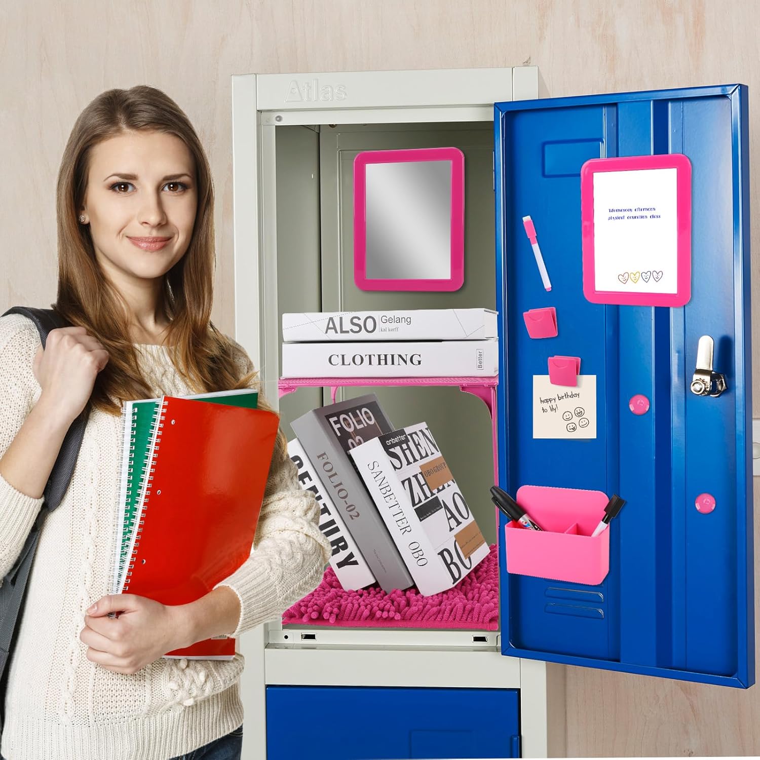 15 Pcs Pink Locker Organizer Kit for Girls Back to School Essentials