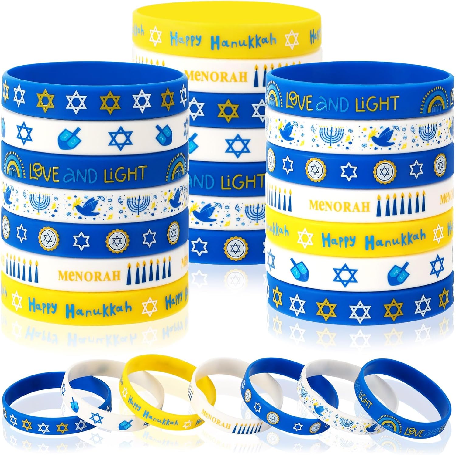 JUNEBRUSHS Hanukkah Silicone Wristbands 42Pcs Set