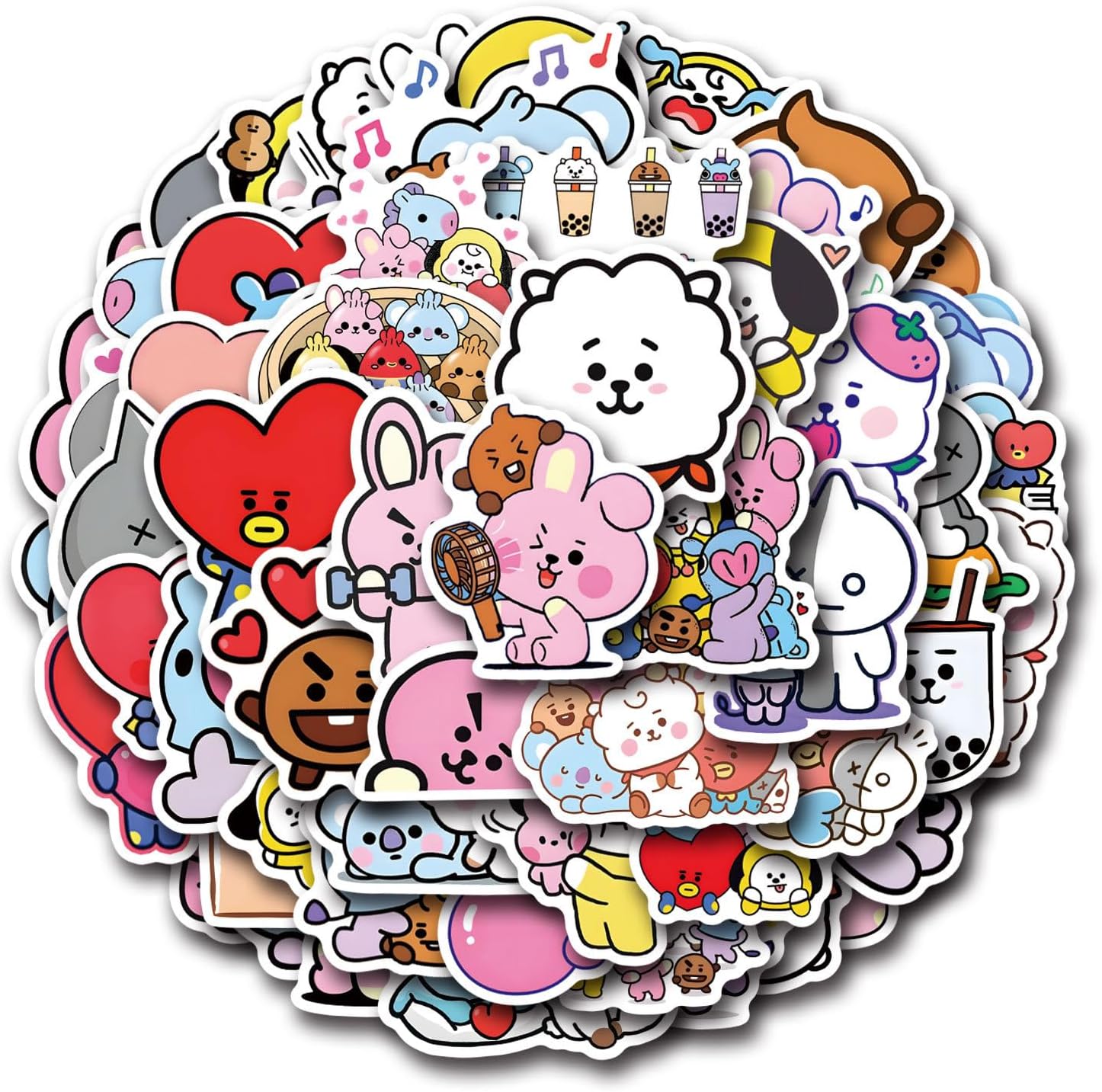 55pcs Cartoon BTS Vinyl Waterproof Stickers for Laptop and More