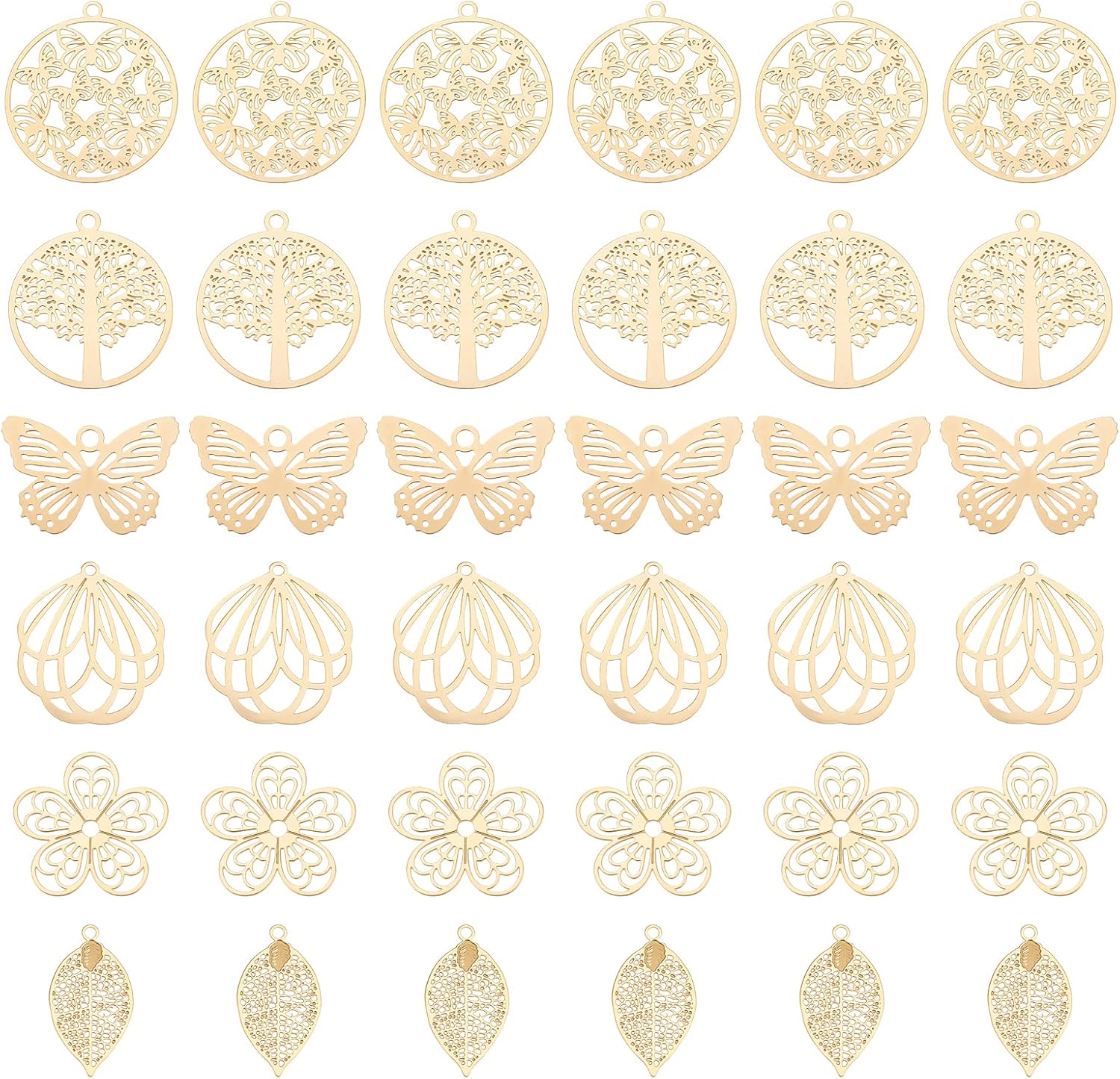 UNICRAFTALE 36Pcs Gold Botanical Pendant Set for Jewelry Making