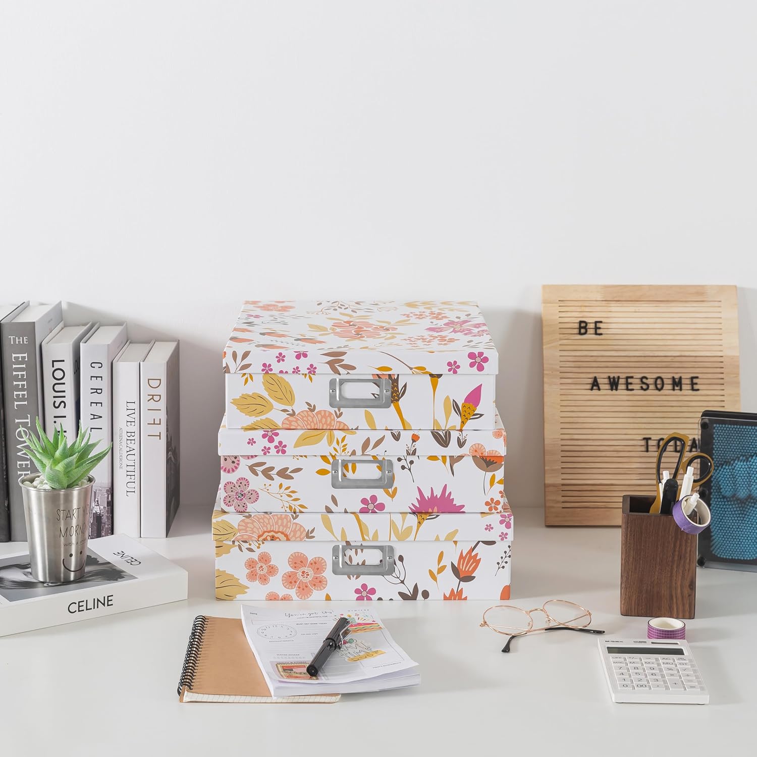 Soul Lane Floral Storage Box Set of 3 with Lids