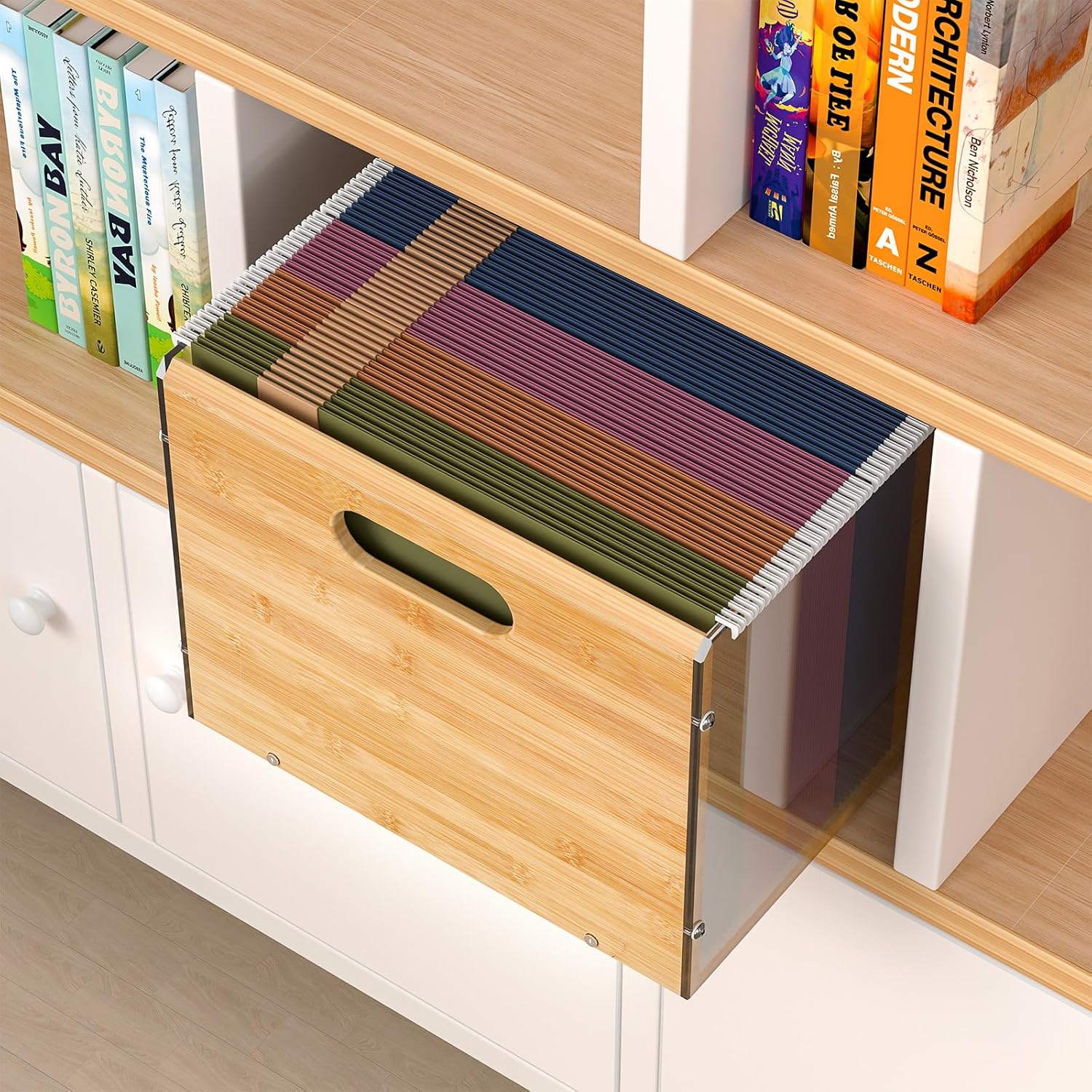 Bamboo Acrylic File Box Organizer with Handle